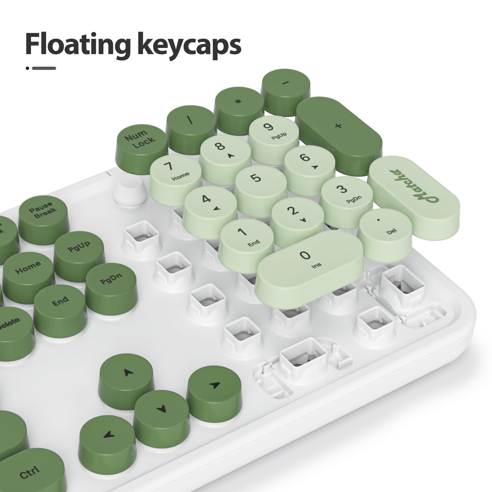 Owpkeenthy Typewriter Green Matcha Cute Keyboard With Floating Round Keys, Full Size Wired Retro Keyboard Click Feeling With Fol