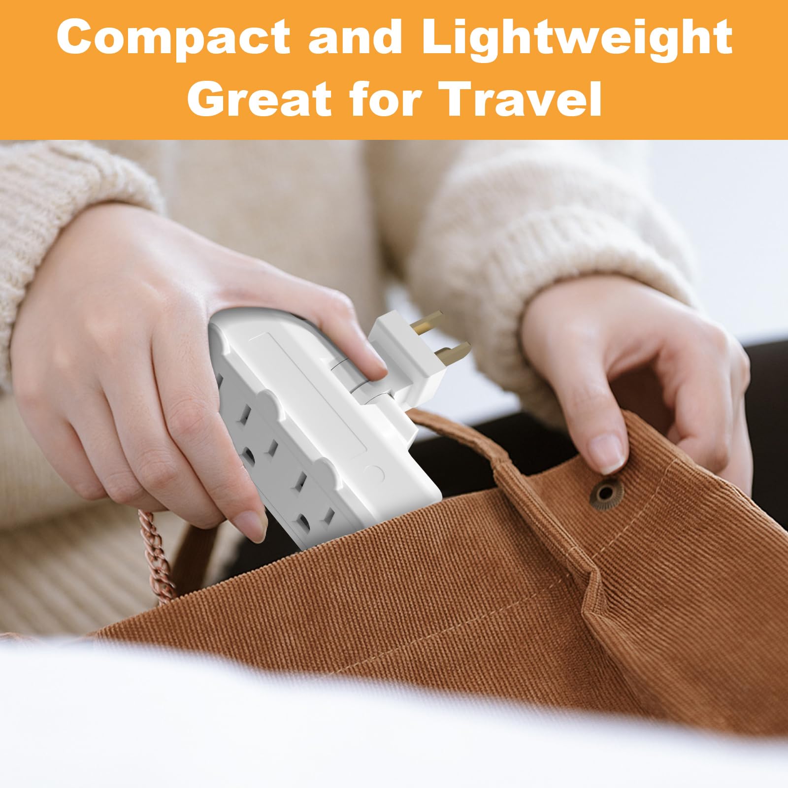 3 Outlet Swivel Wall Adapter, Grounded 180 Degree Electrical Plug Adapter, 3-Prong Outlet Tap, Ground Adapter Plug, Indoor Rated