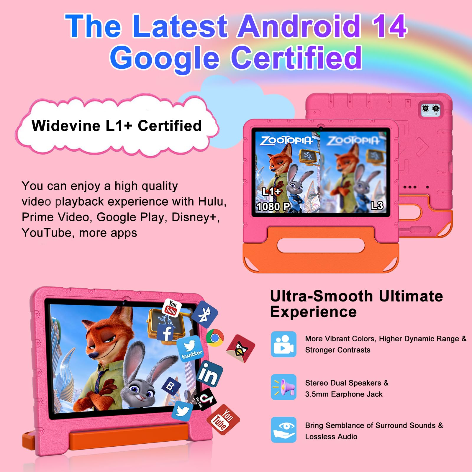 2025 Kids Tablet 10 Inch Android 14 Tablets For Kid Octa Core, 20Gb+128Gb (Tf 1Tb), Toddler Tablet With Shockproof Case, 2.4G+5G