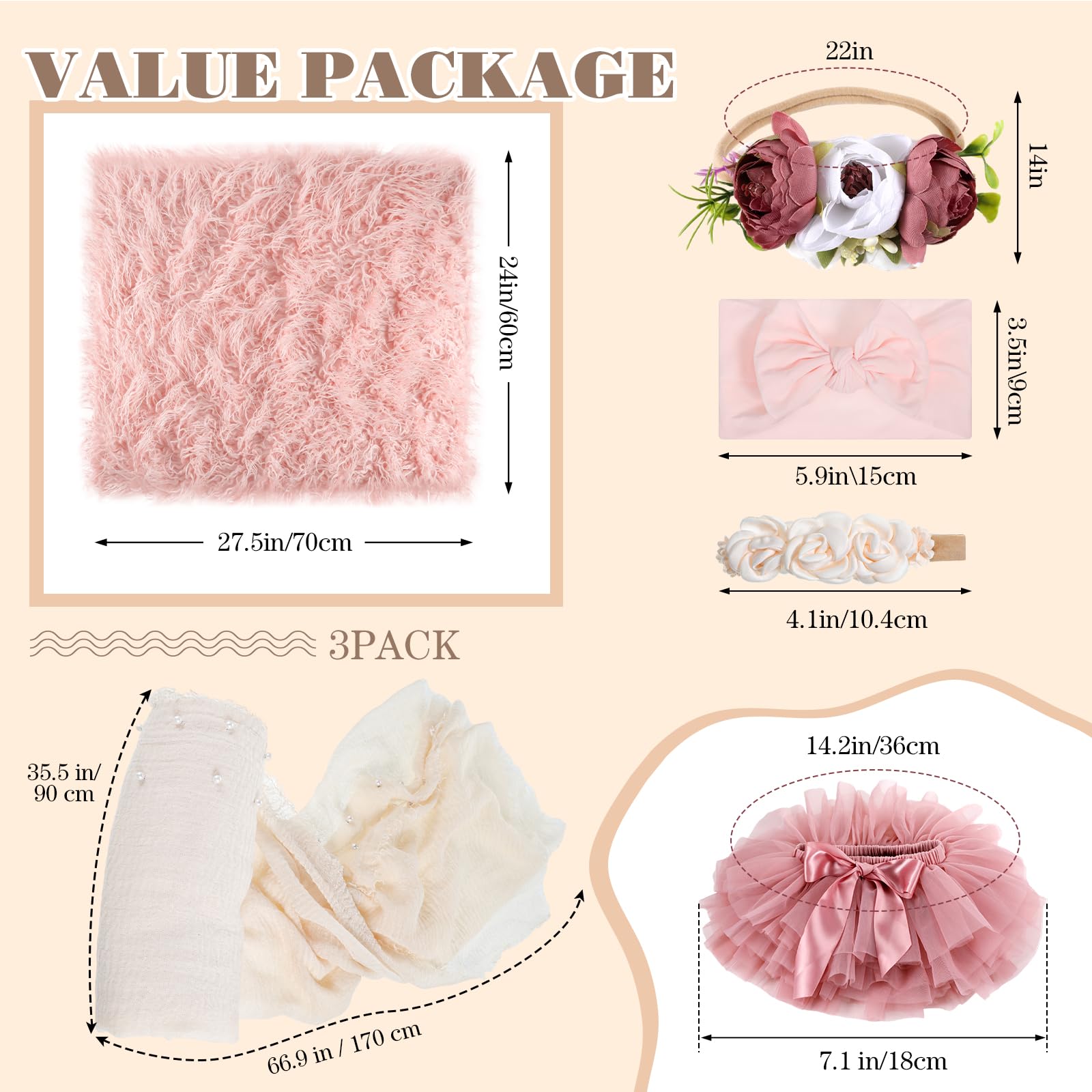 Cutecrop 6 Pcs Newborn Photography Props Outfits Included Newborn Photography Props Wraps Blanket Tutu Skirt And Headbands Baby