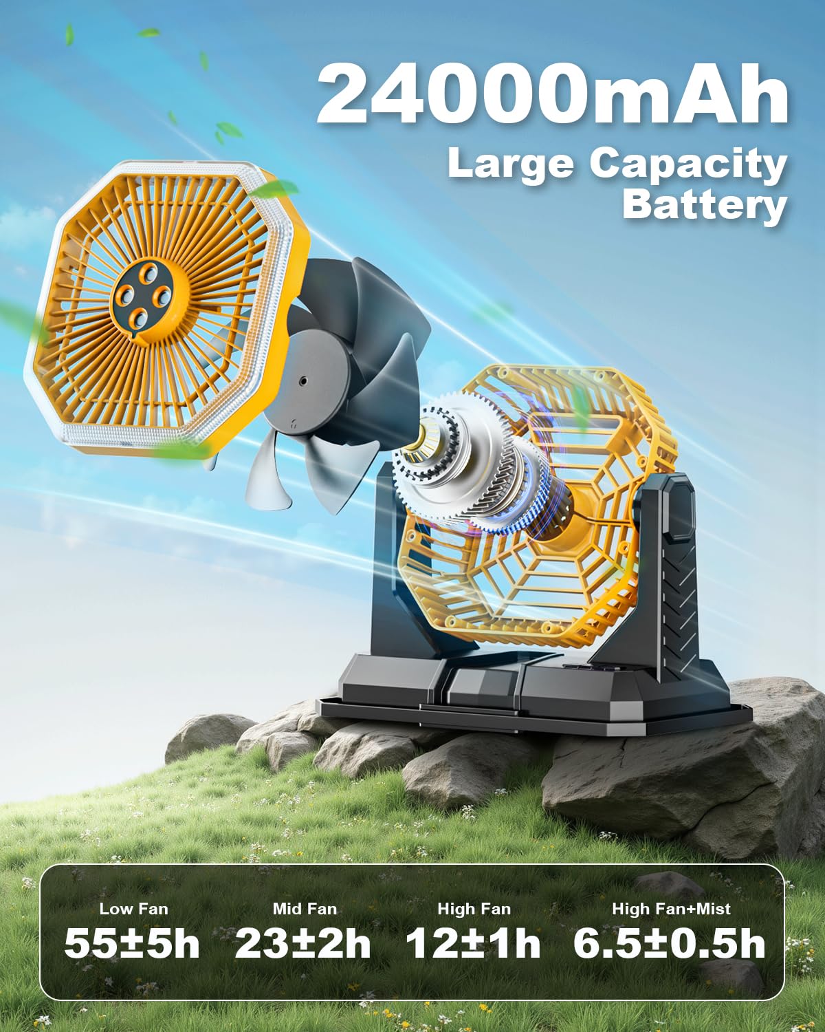 Portable Misting Fan, 24000Mah Rechargeable Outdoor Cooler, Battery Operated Personal Fan With3 Speeds & 8L Bucket For Patio, Ca