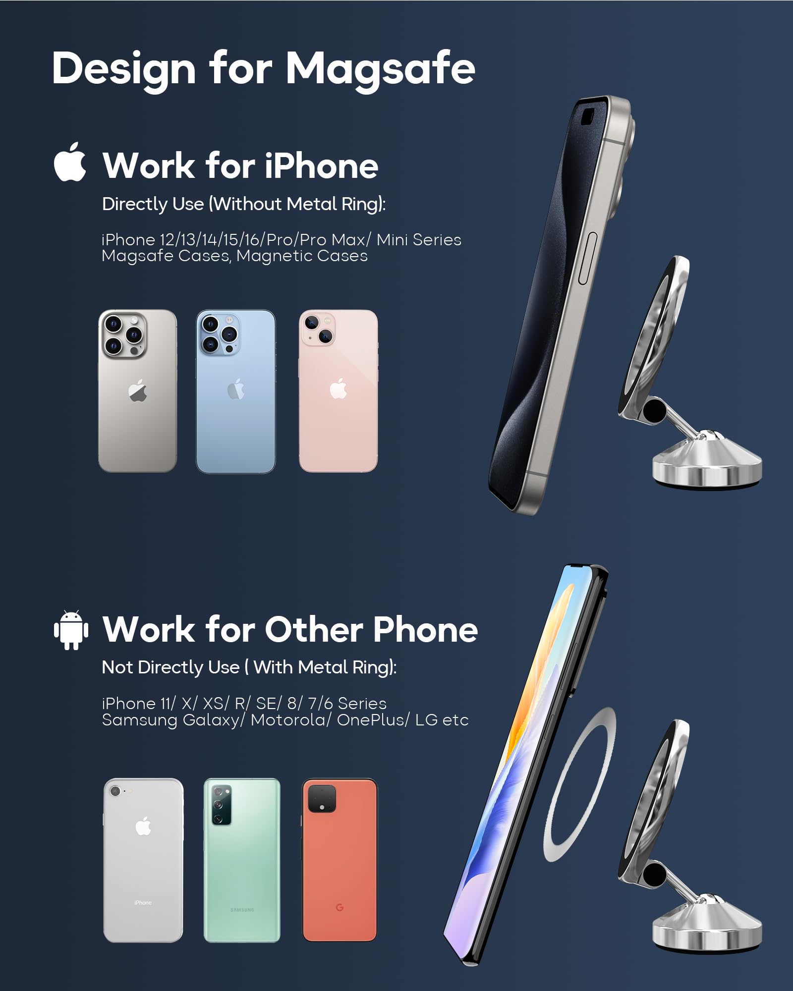 2024 Upgrade For Magsafe Car Mount Dashboard [360 Rotation All-Metal] [Strong Magnet Power] Magnetic Phone Holder For Car Dash,