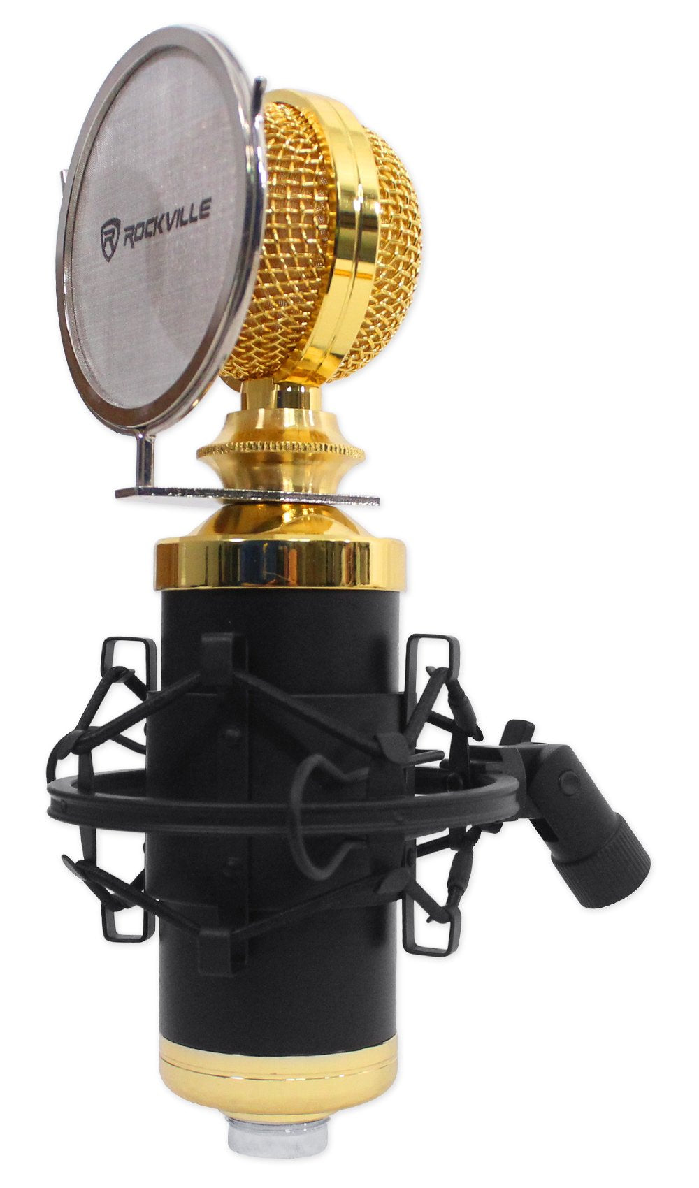 Rockville Rcm02 Pro Studio Recording Condenser Microphone Mic+Metal Shock Mount, Black