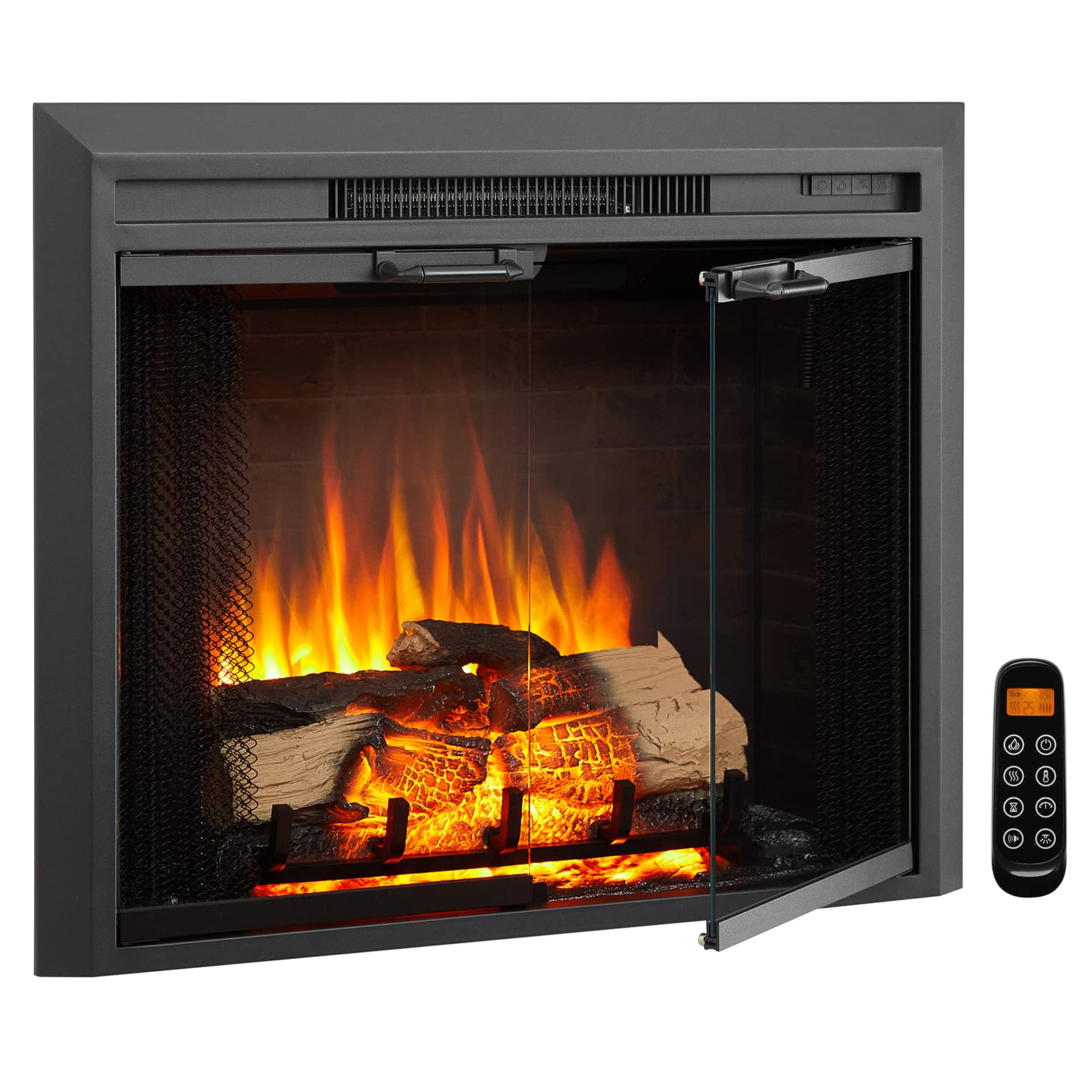 Legendflame Damon 30'' W Electric Fireplace Insert With Glass Door And Mesh Screen (Ef263B), Fireplace Heater 750/1500W, Fire Cr