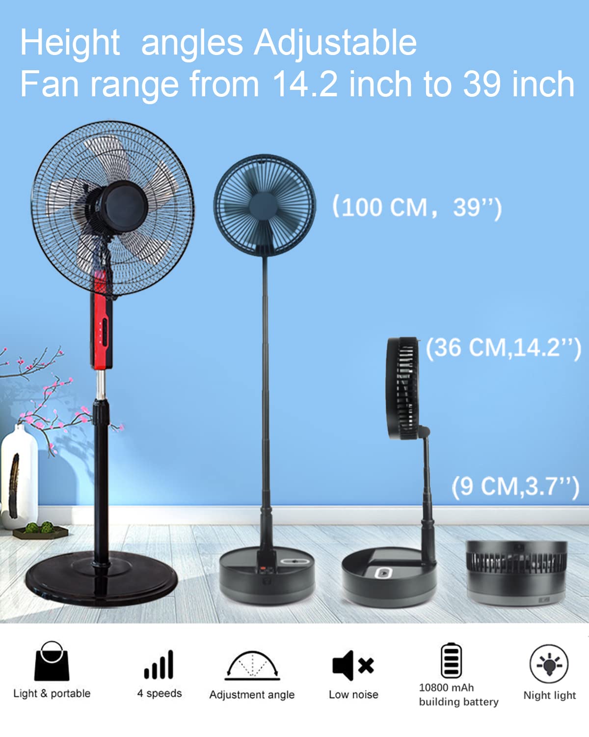 Un Unitedtime Foldable Fan Foldaway Oscillating With Remote Control, 10800Mah Battery Operated Fans, Portable For Outdoor, Court