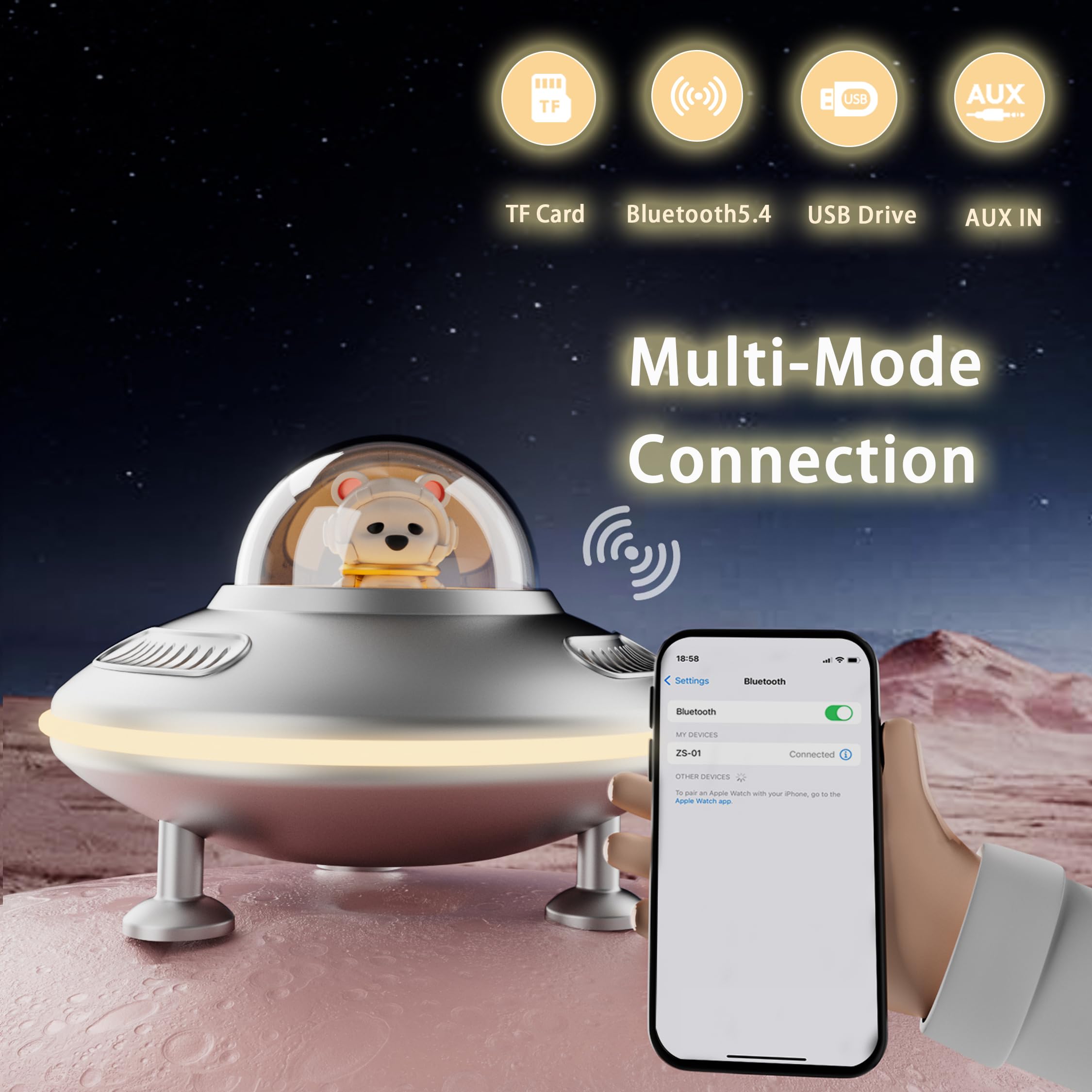 Baolira Small Speakers Bluetooth Wireless, Night Lights Bluetooth Speaker, Cute Speaker With Bluetooth 5.4, Usb Disk&Aux&Tf Card Input, Birthday Gifts For Men,Teen Boys, Cool Stuff For Room   Silver