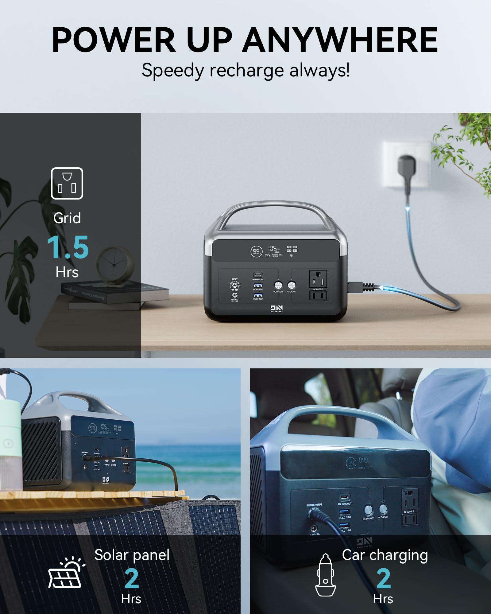 Daranener Portable Power Station 56000Mah, 179.2Wh Lifepo4 Battery Backup W/ 2 300W (Peak 600W) Ac Outlets, 1.5Hrs Fast Charging