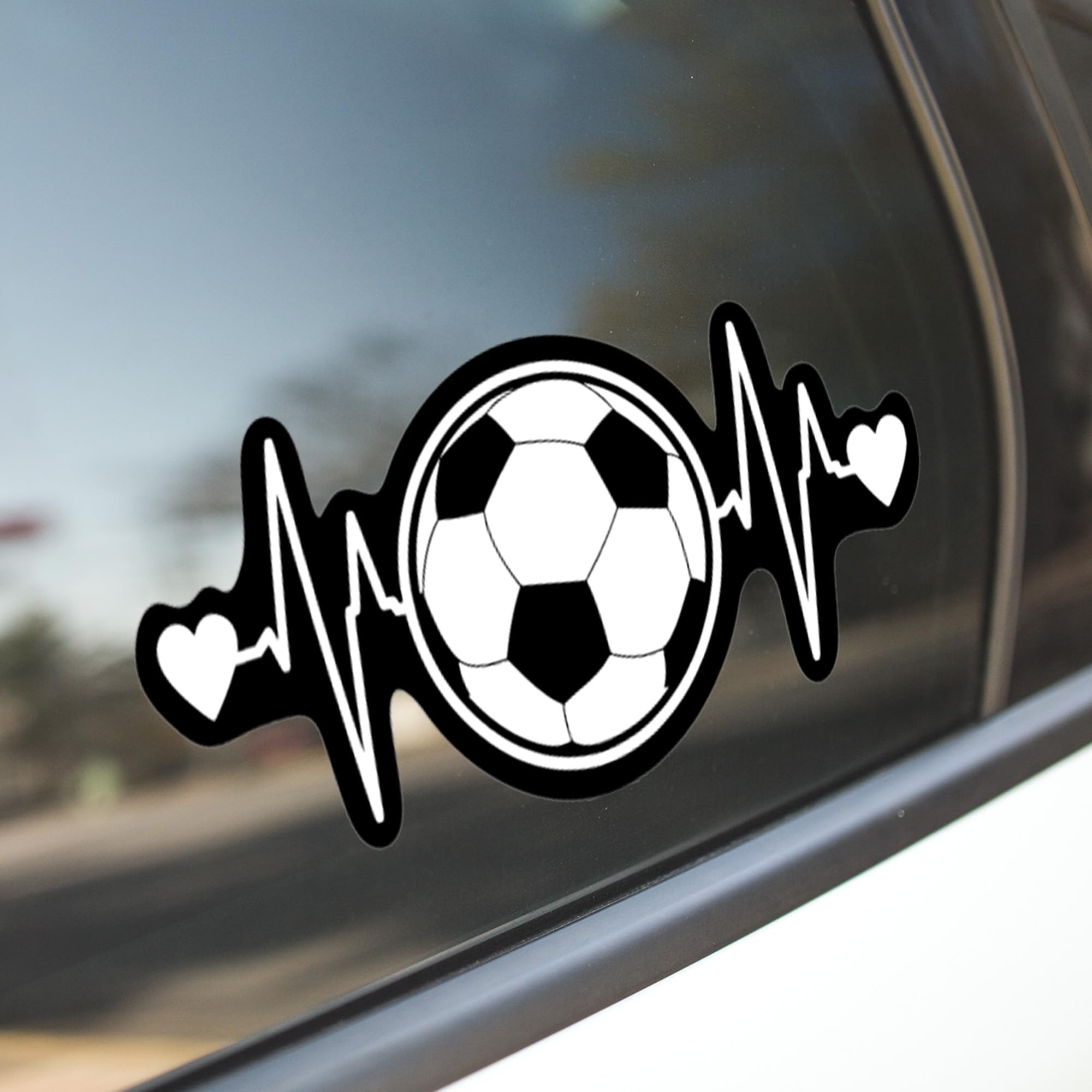 Soccer Ball Heartbeat Vinyl Decal Sticker | White On Black Design | Weatherproof For Cars, Trucks, Walls, Laptops, Cups & More |