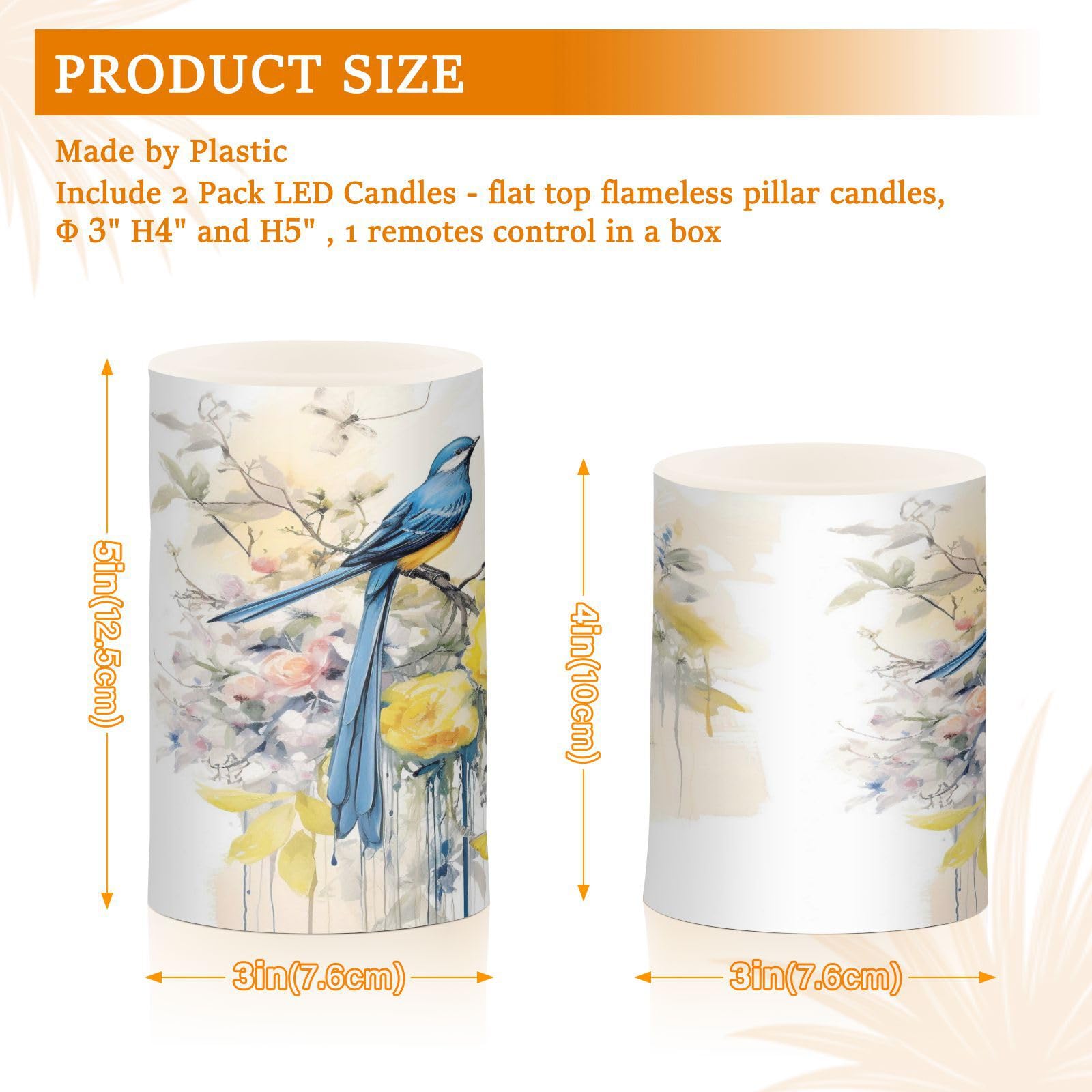 Spring Blue Bird With Yellow Flowers Butterflies Flickering Flameless Candles Set - Thumbnail 4