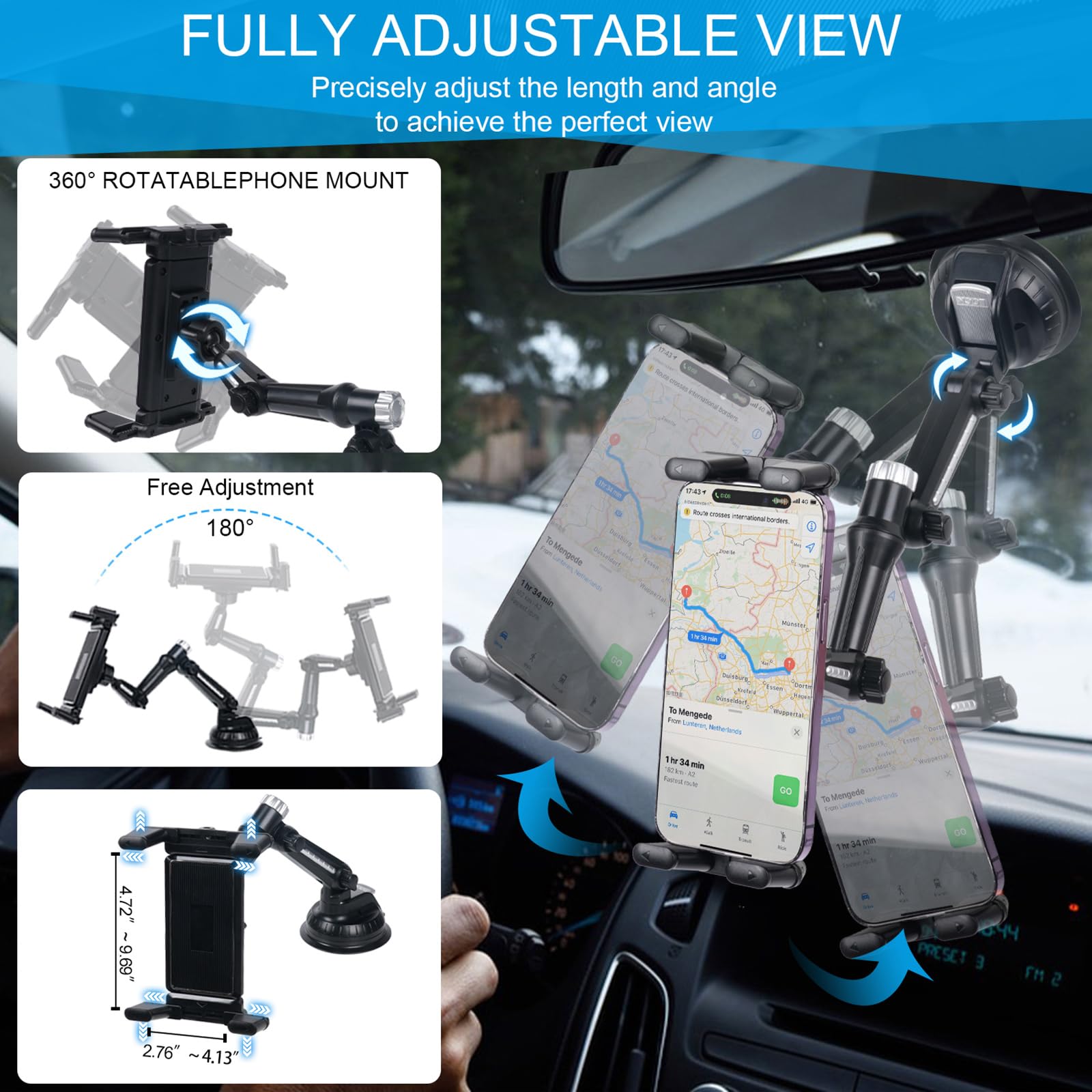 Kelofam 5 In 1 Car Phone Holder, Car Dashboard Windshield Phone Mount, Suitable For Iphone15 14 Iphone13 Promax, Samsung Z Fold