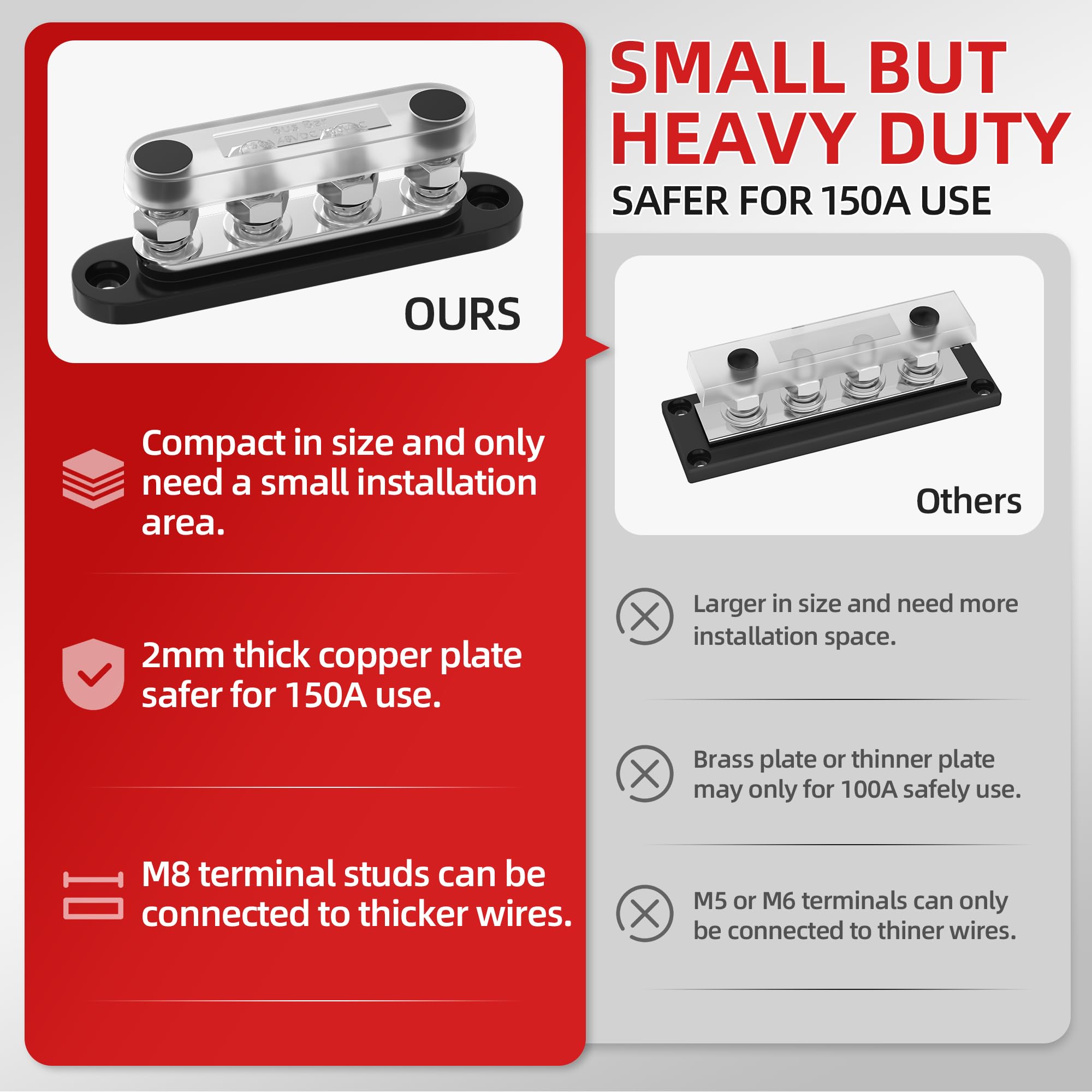 Daiertek Bus Bar 12V 150A Mini Power Distribution Block Max 48V Dc/300V Ac With Cover 4 X 5/16' Posts For Marine Automotive Solar Systems  Negative+Positive