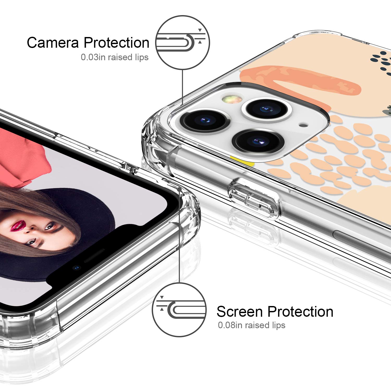 Icedio Iphone 11 Pro Max Case With Screen Protector,Clear With Fashion Designs For Girls Women,Shockproof Slim Fit Tpu Cover Pro