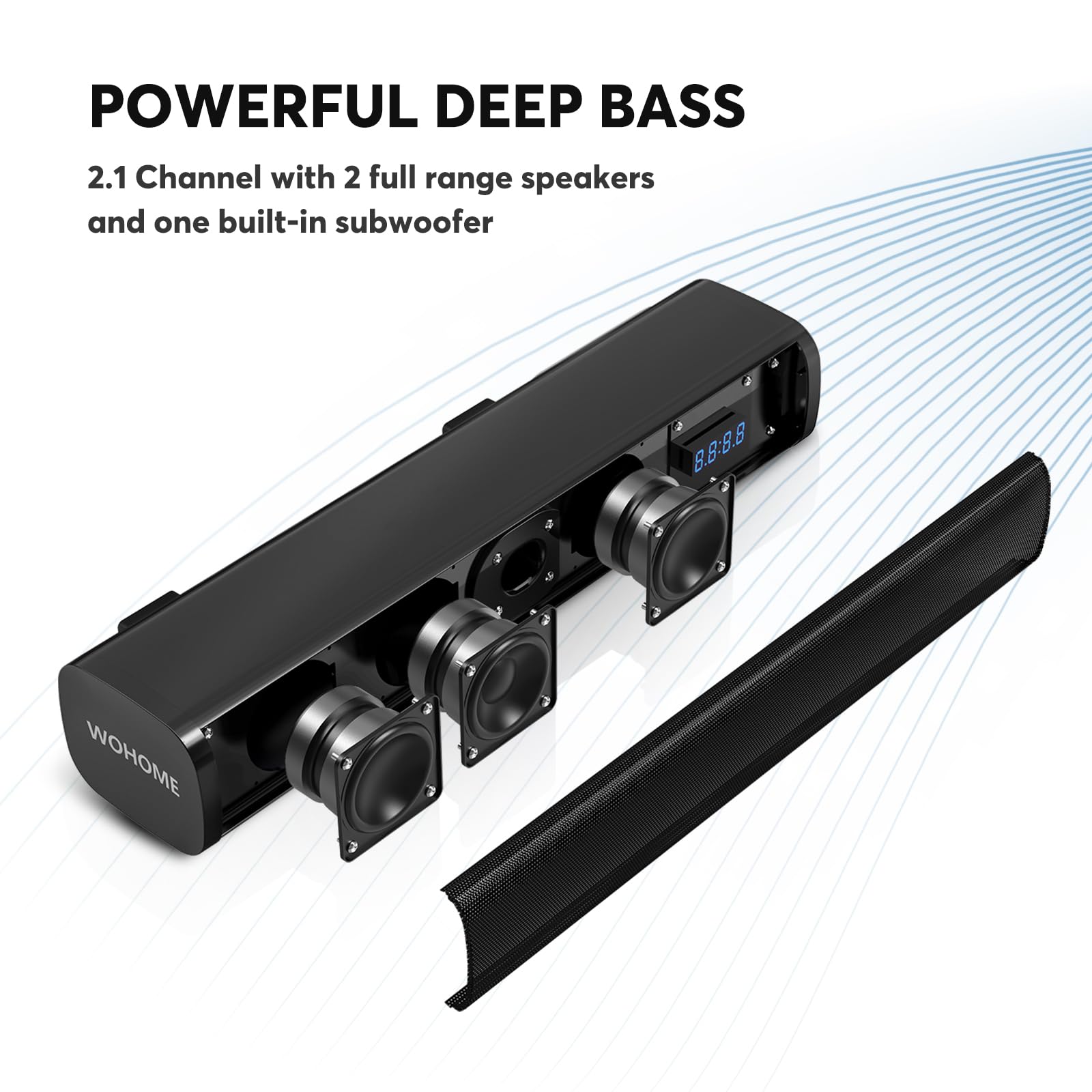 Wohome 2.1Ch Small Sound Bars For Tv With 6 Levels Voice Enhancement, Built-In Subwoofer, 16 Inches Bluetooth 5.3 Soundbar Speak