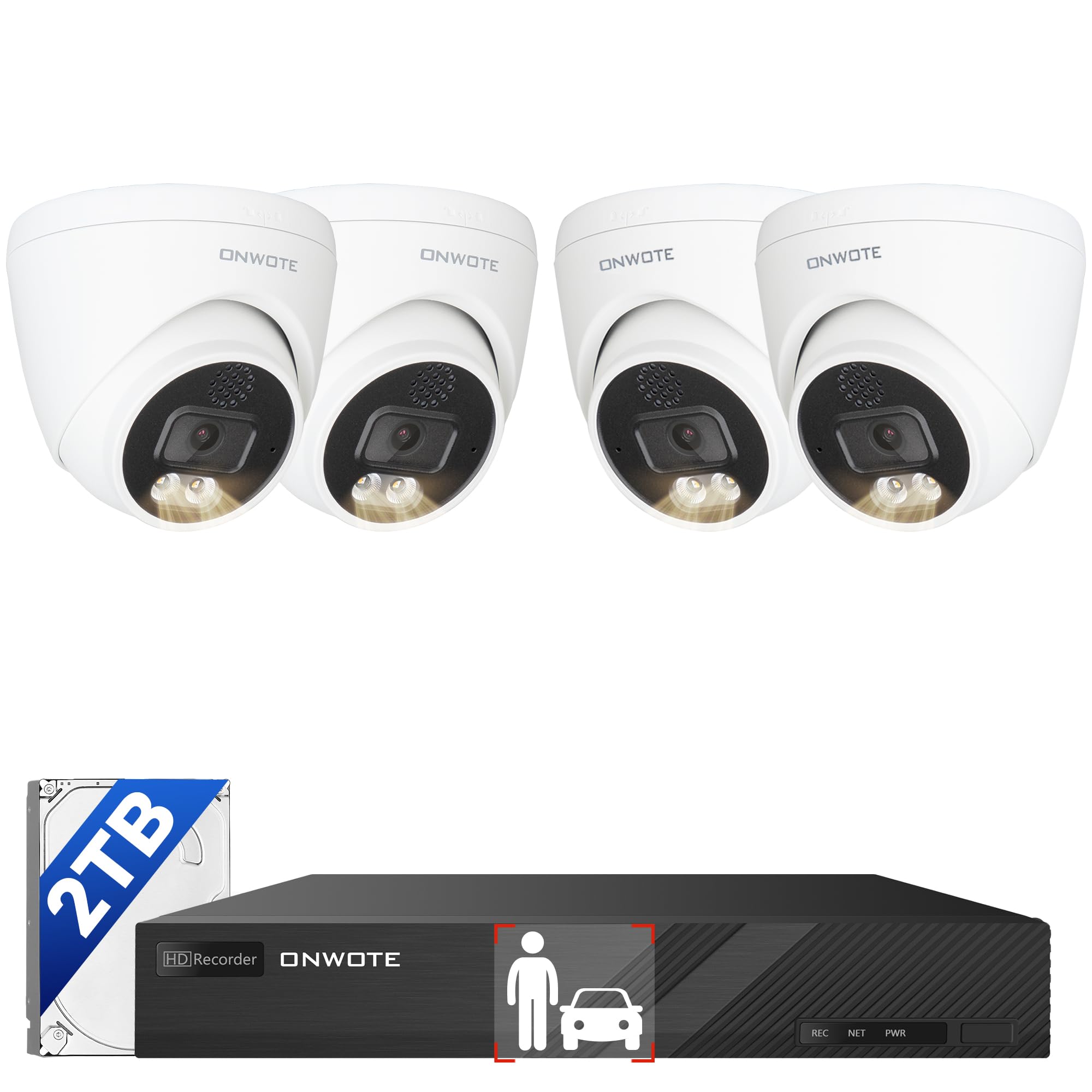 Onwote 2 Way Audio Wired 4K Poe Security Camera System, Ai Human Vehicle Detection Trigger Color Night Vision, 4* 8Mp 125� Wide View Angle Ip Cameras, 8 Channel Nvr 2Tb, Two Way Talk Cctv Kit For Home