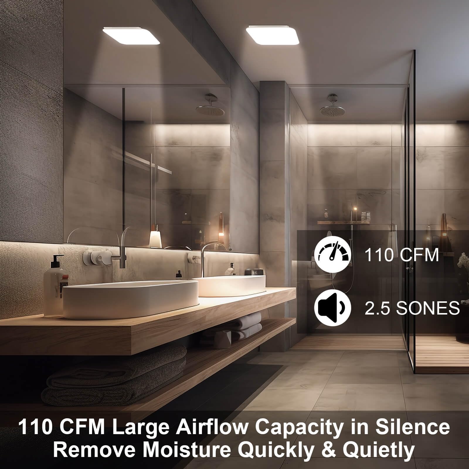 Joeaonz Bathroom Exhaust Fan With Light 110 Cfm Household Quiet With Color Change, 3000K/4000K/5500K 1000Lm, 3 Color Temperature