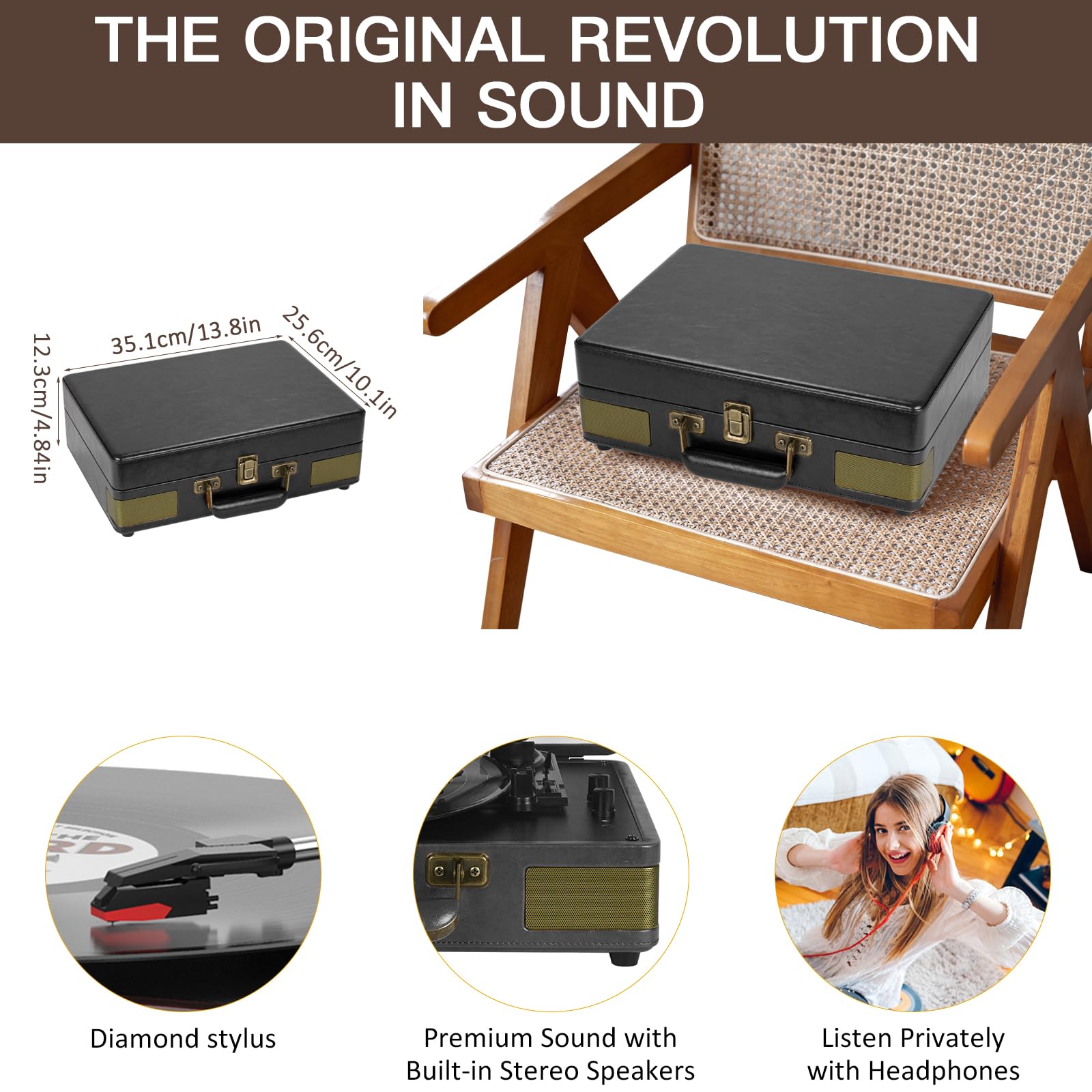 Retrolife Record Player 3 Speed Bluetooth Portable Suitcase Vinyl Player With Built In Speakers Turntable Enhanced Audio Sound P