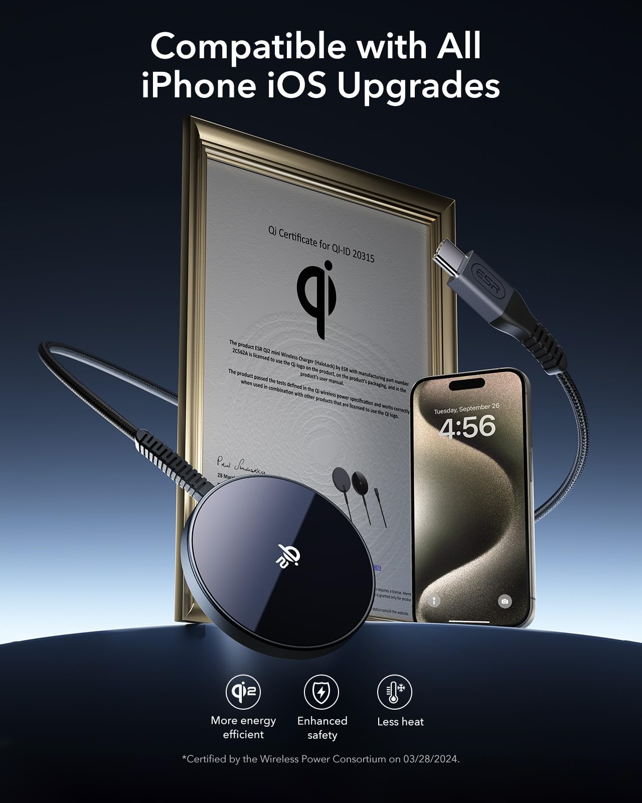 Esr Halolock Qi2 Mini Wireless Charger, 15W Qi2 Magsafe Charger Iphone, Wireless Charging Pad For Iphone 15/14/13/12 Series, Air