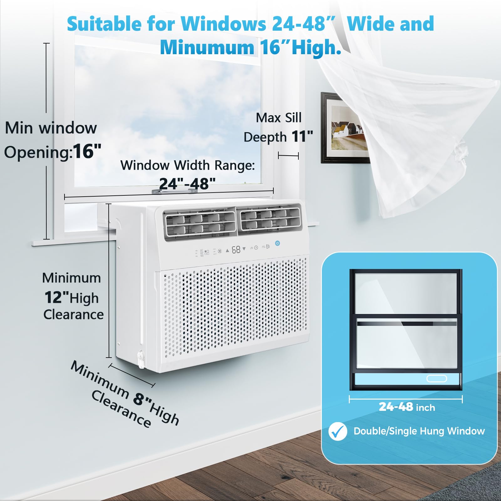 Electactic Window Air Conditioner, 10000 Btu Window Ac Unit, Cooling Room 450Sq.Ft, Fast Cooling, 24H Timer,Dehumidifier Mo, Ene