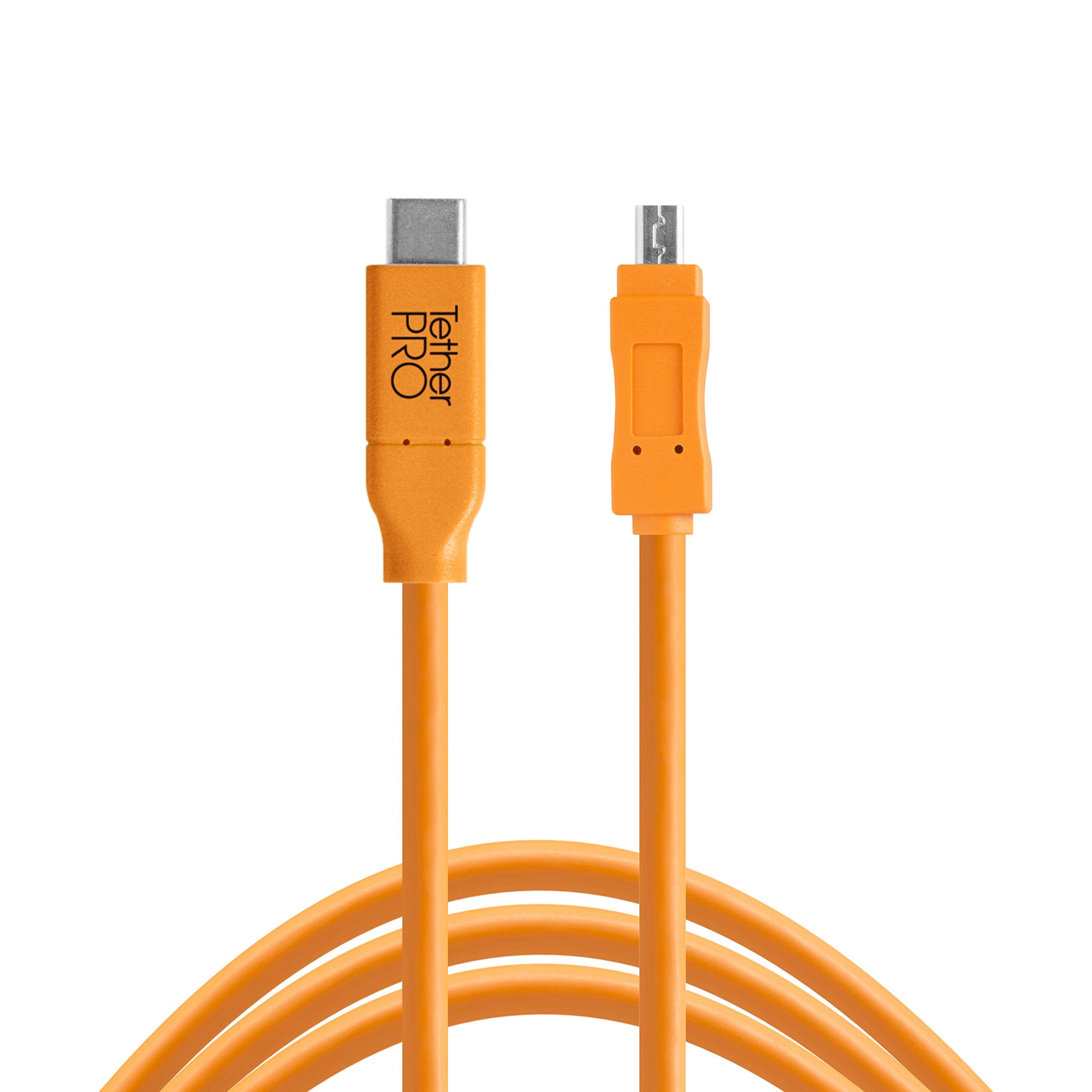 Tether Tools TetherPro USB C to USB 2.0 Mini B 8 Pin Cable | for Fast Transfer and Connection Between Camera and Computer | High Visibility Orange | 15 Feet (4.6 m