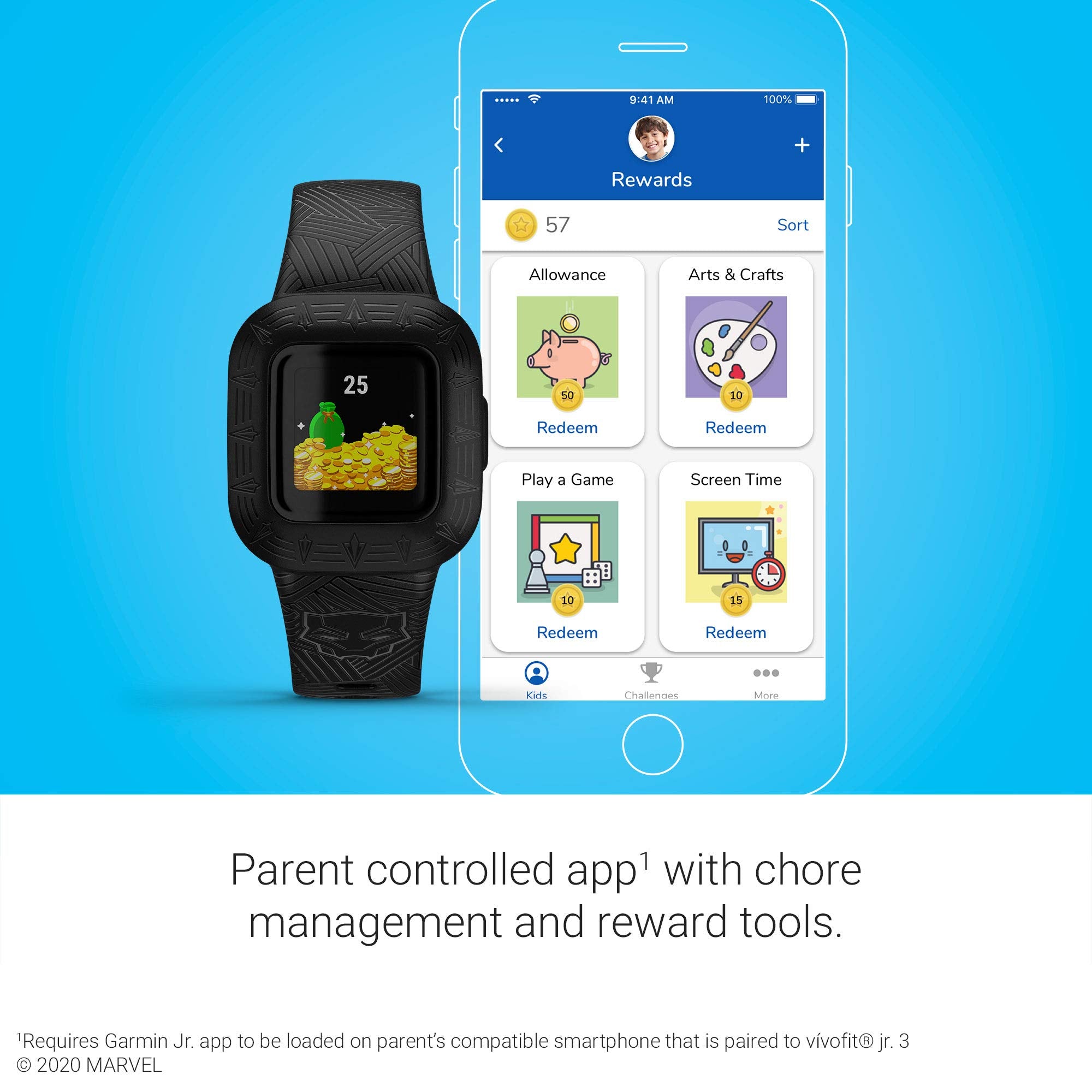 Garmin Vivofit Jr. 3, Fitness Tracker For Kids, Swim-Friendly, Up To 1-Year Battery Life, Marvel Black Panther
