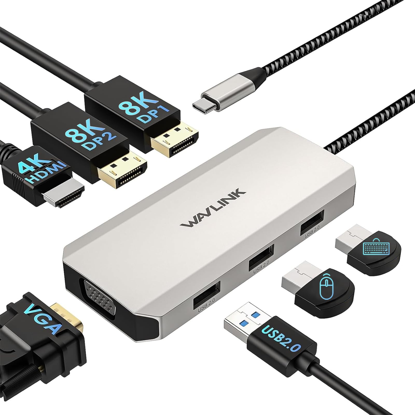 Usb C Docking Station Dual Dp Monitor, Displayport Docking Station With Dual Dp, Hdmi, Vga, Usb2.0 Ports For Lenovo Hp Dell, Windows System Computer