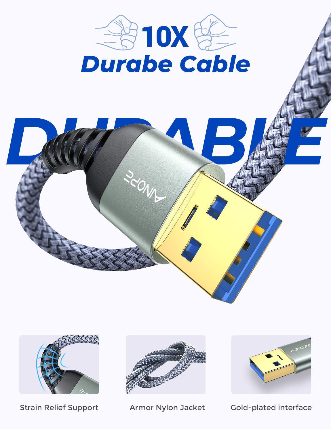 Ainope [2 Pack] Usb 3.0 Cable, Usb To Usb Cable, Usb A Male To Male Cable [3.3Ft+ 3.3Ft] [Never Rupture] Double End Usb Cord Com