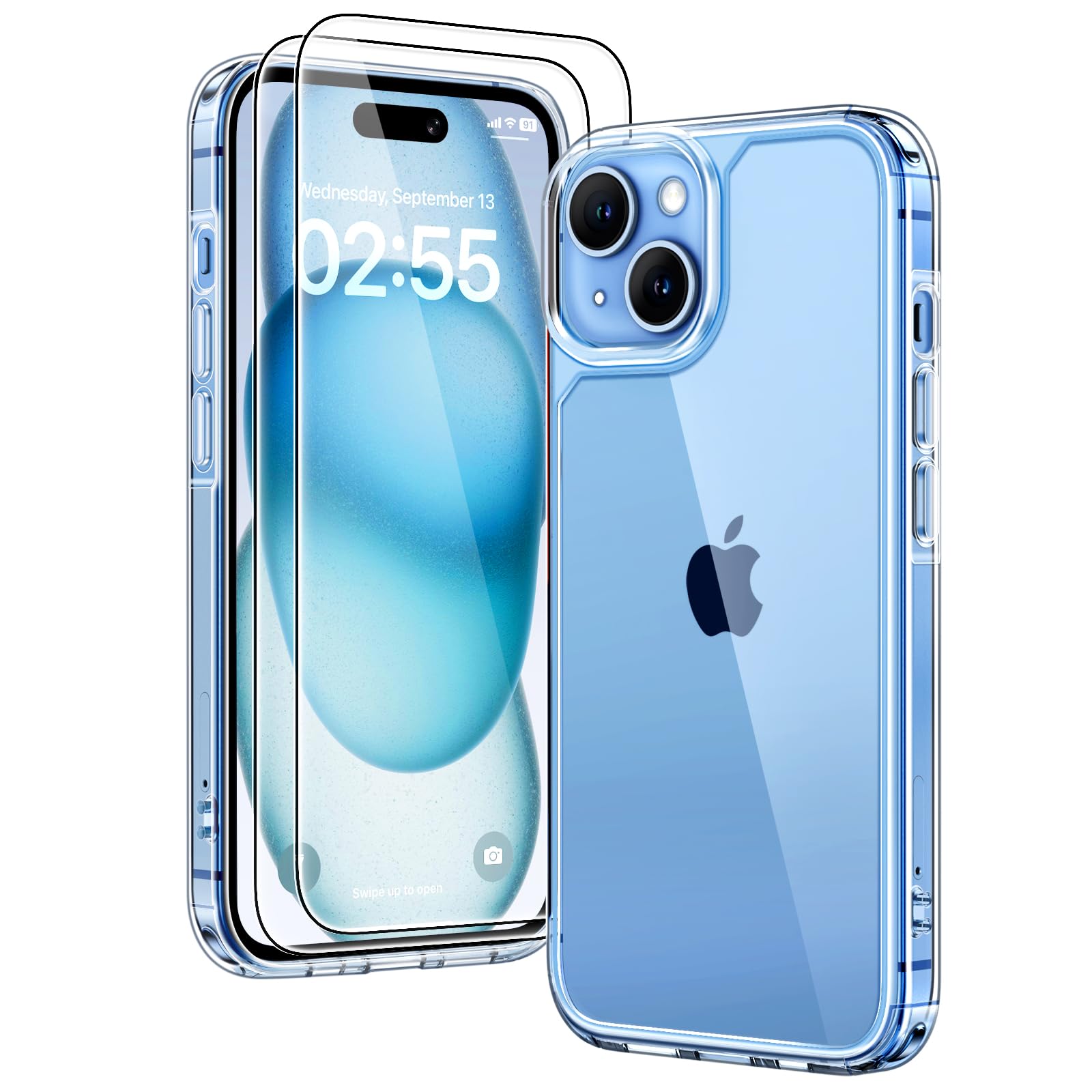 Tauri For Iphone 15 Case, [3 In 1] 1X Clear Case [Not Yellowing] With 2X Screen Protector, [15 Ft Military Grade Drop Protection