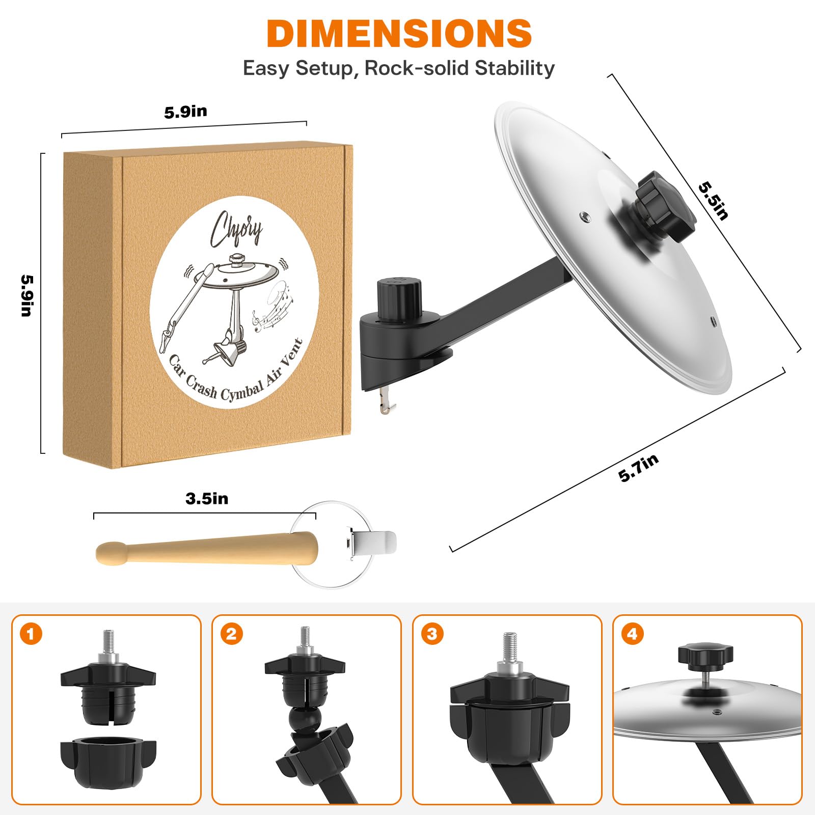 2 Pack Car Cymbal Air Vent, Mini Drum Crash Cymbal Set With Drum Stick, Funny Musical Instruments Gadget For Drummer Music Lover