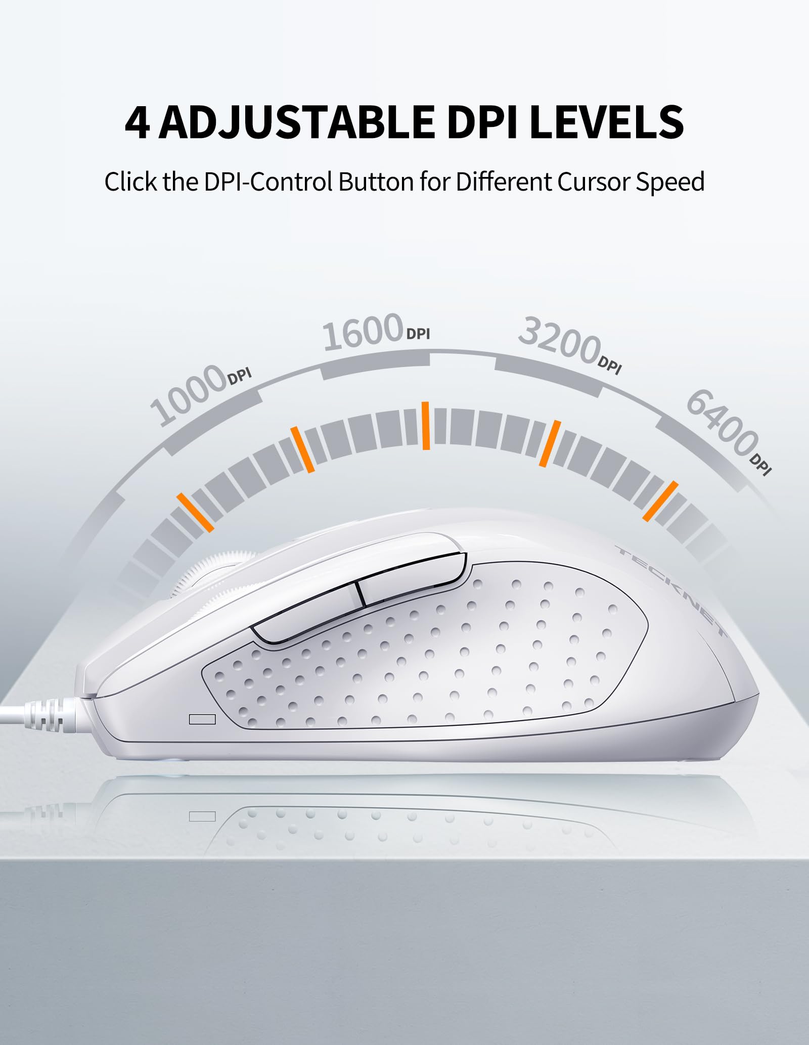 Tecknet Usb Wired Mouse, 6 Button Corded Mouse With 4 Adjustable Dpi, Optical Computer Mouse With Ergonomic Design And 5Ft Cord For Laptop, Chromebook, Pc, Desktop, Mac, Notebook Lt.White