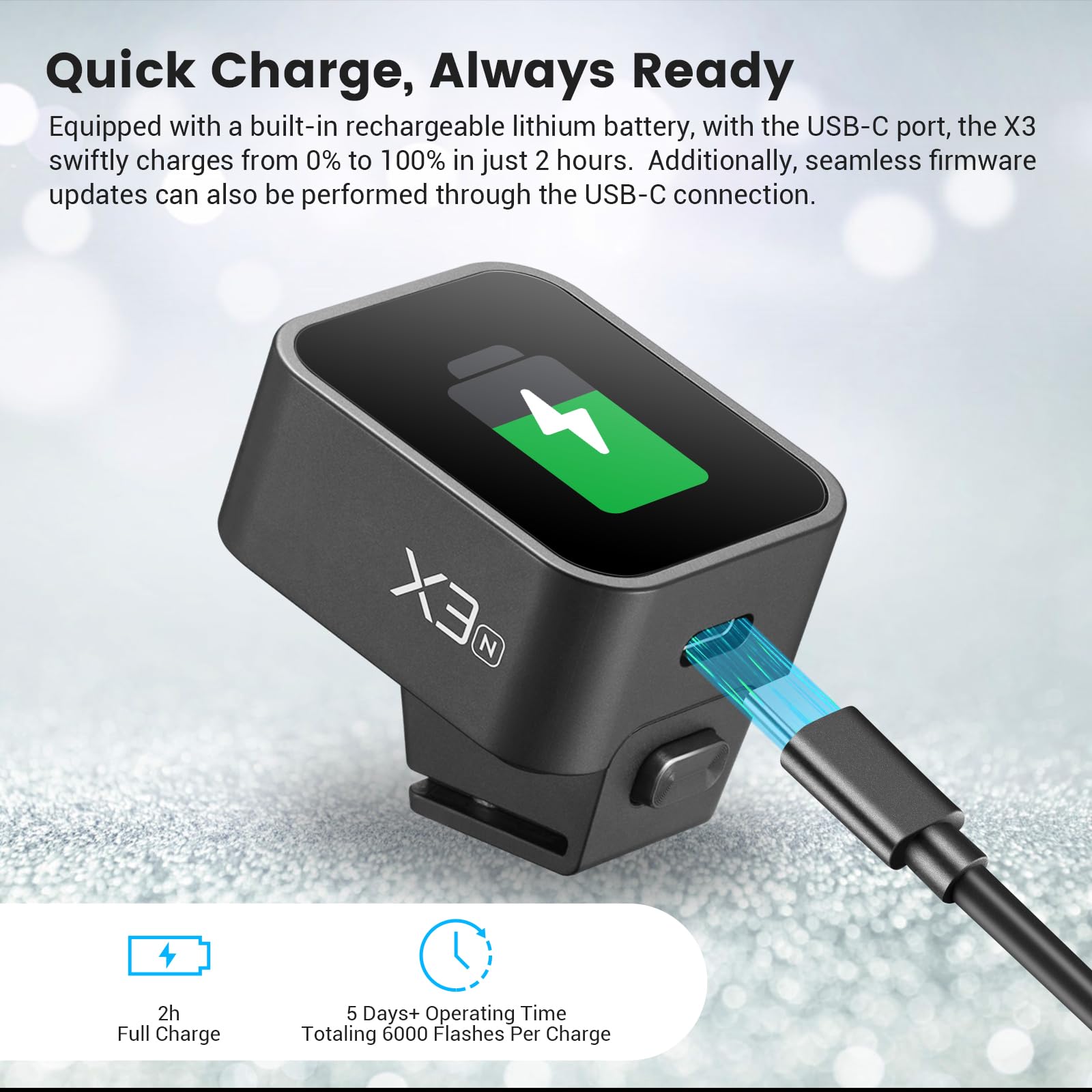 Godox X3 N Touchscreen Ttl Wireless Flash Trigger For Nikon Camera, 1/8000S Hss Ttl Tcm Function, Built In Battery Usb C Charge