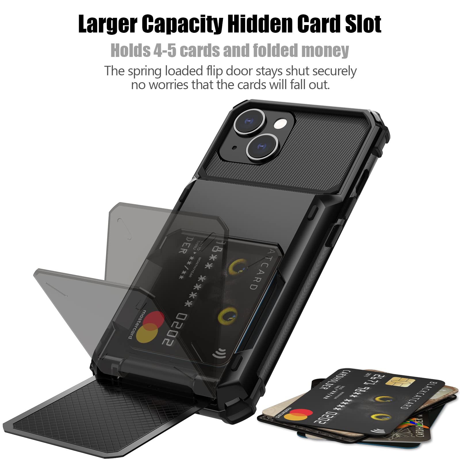 Nvollnoe Compatible With Iphone 15 Case With Card Holder[Store 5 Cards] Dual Layer Heavy Duty Shockproof Wallet Case With Hidden