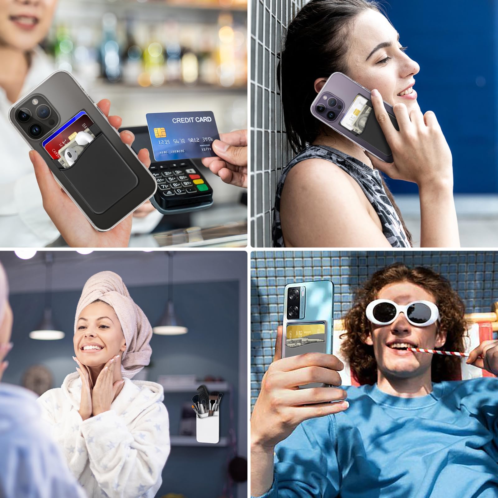 Senose Phone Wallet, 3 Pack Card Holder For Back Of Phone Stick On Phone Cases Great Storage Compatible For Iphone/Android/Samsu