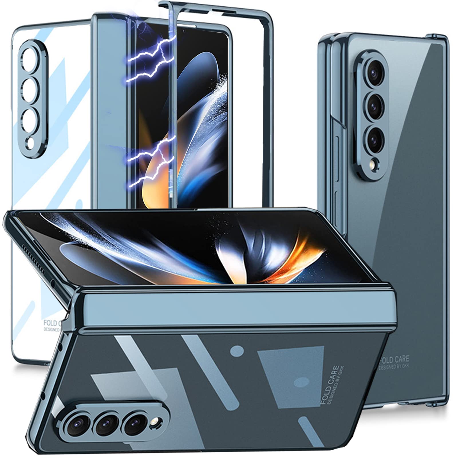 Ninki Compatible Samsung Galaxy Z Fold 4 Case Clear With Magnetic Hinge Protection,Luxury Transparent   Plating Pc Thin Phone Ca