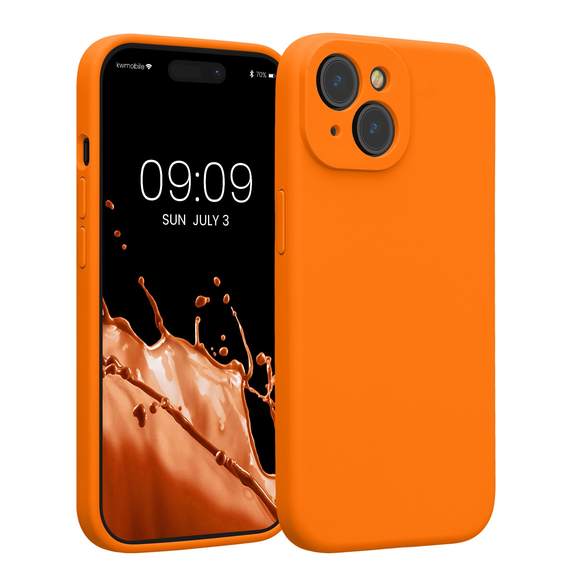 kwmobile Case Compatible with Apple iPhone 15 Case - Slim TPU Silicone Phone Cover - Soft Touch Finish - Fruity Orange