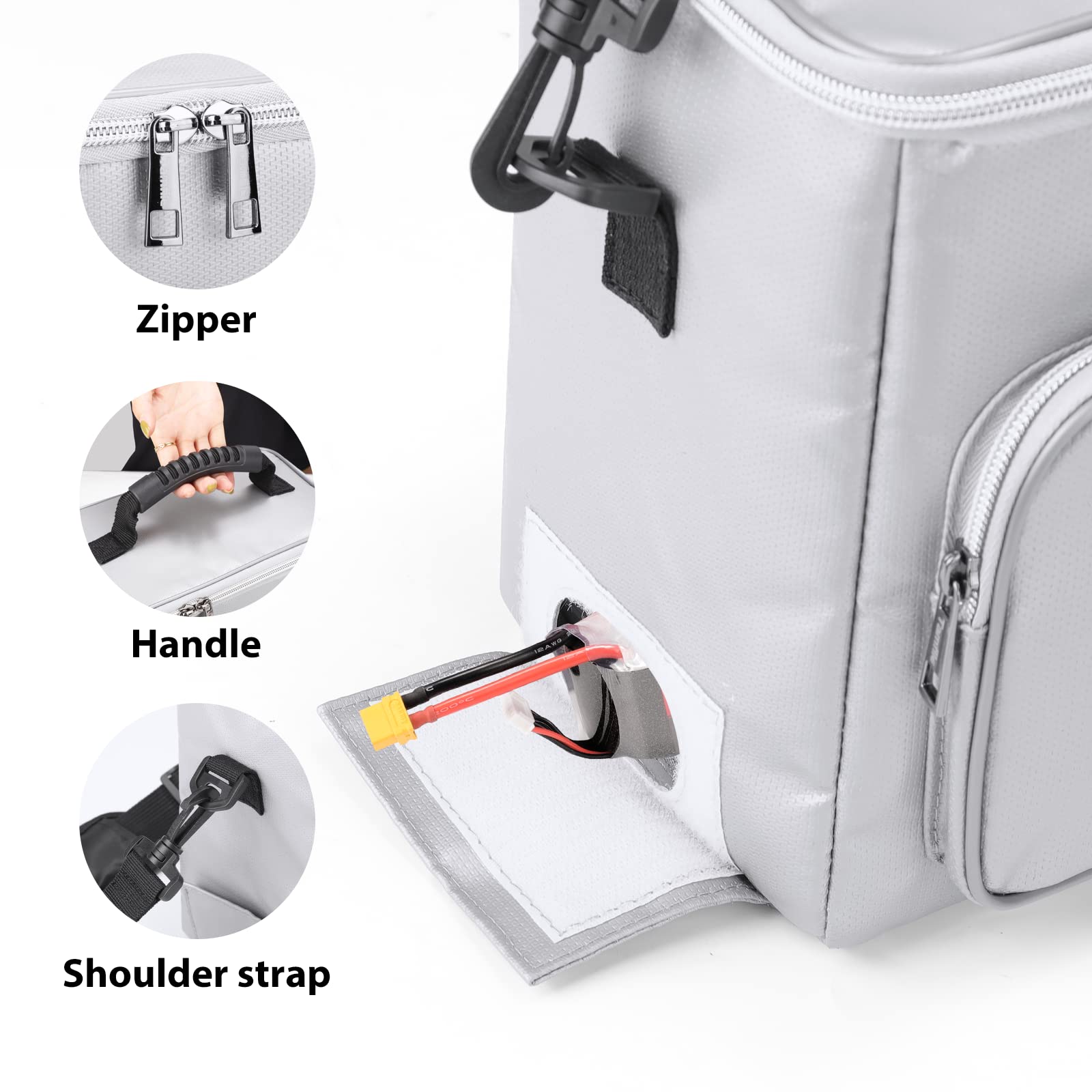 Tamfile Fireproof Lipo Battery Bag With 4200F Heat Insulated, Ebike Lipo Bag With Pockets And Shoulder Strap,Explosionproof Lipo