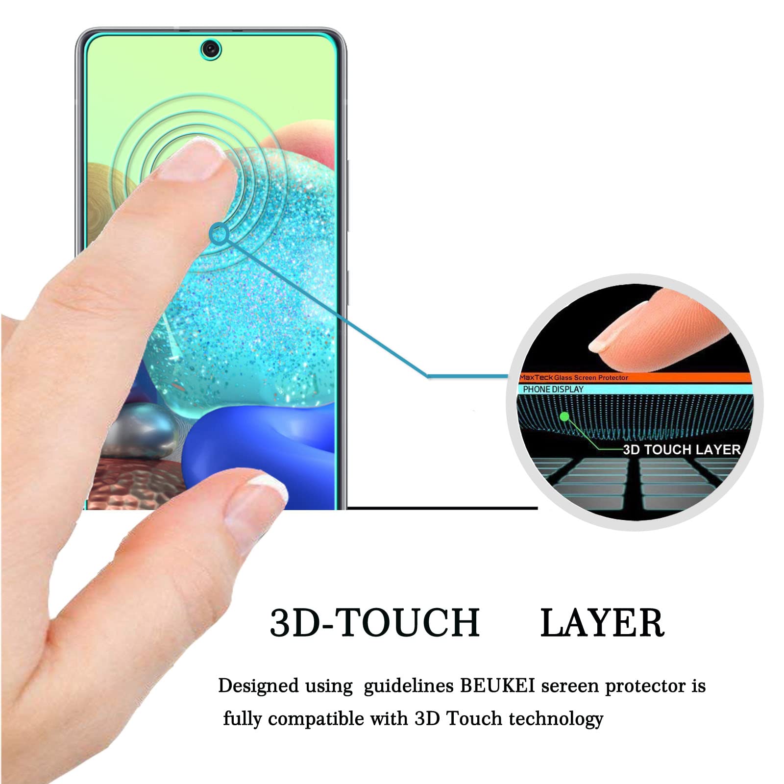 Beukei (4 Pack) Compatible For Samsung Galaxy A71 (4G/5G) / A72 (4G/5G) / A73 (5G) Screen Protector Tempered Glass, (6.7 Inch) T