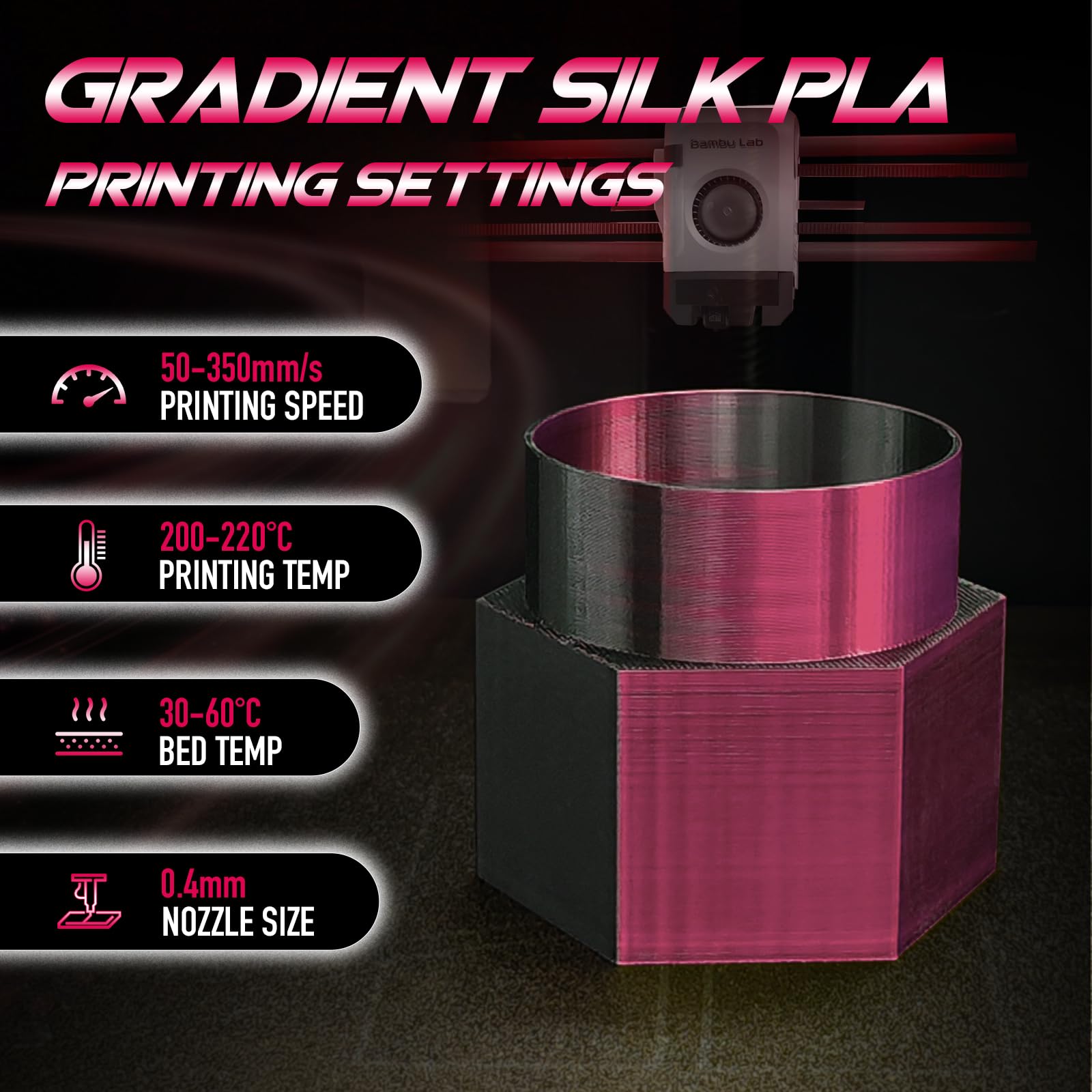 Yxpolyer Pla Filament Premium 2-Color Silk Pla 3D Printer Filament 1.75Mm 1Kg, Dual Color Black And Red Two-Tone Effect