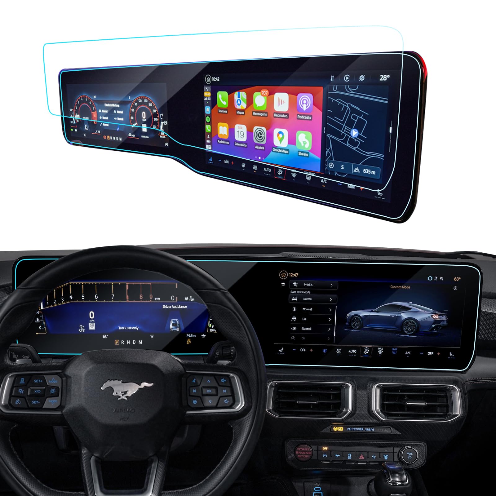 Lantu 2Pcs Car Screen Protector For 2024 2025 Ford Mustang Ecoboost/Ecoboost Premium/Gt/Gt Premium/Dark Horse/Dark Horse Premium