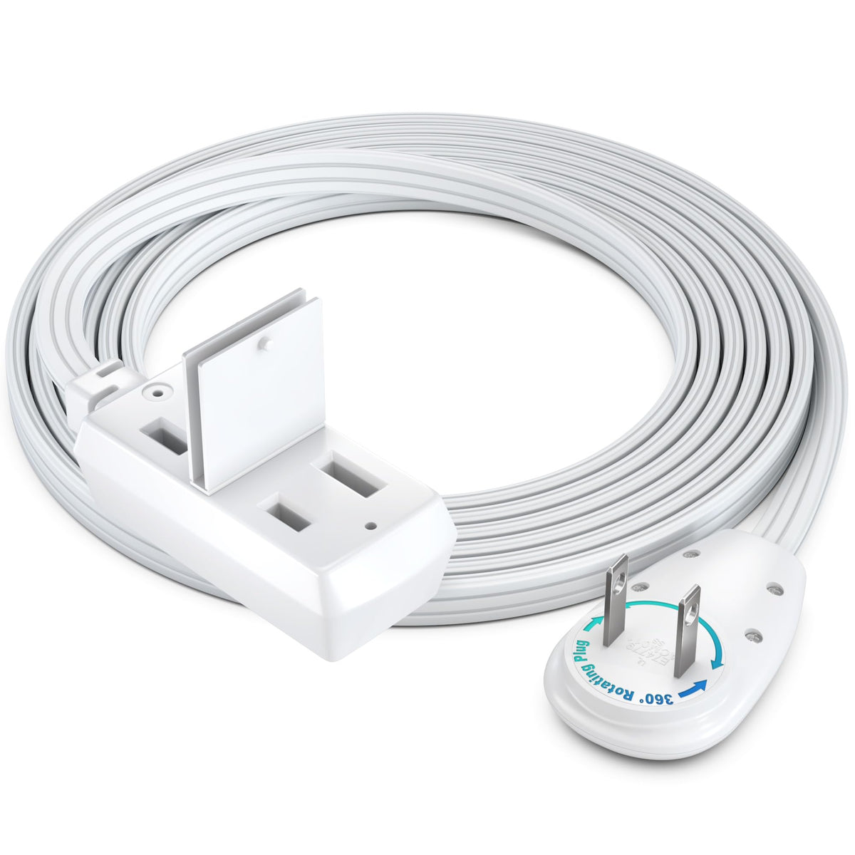 Maximm Cable 6Ft 360 Rotating Flat Plug Extension Cord/Wire, 16 Awg Multi 3 Outlet Extension Wire, 2 Prong With Safety Cover   W