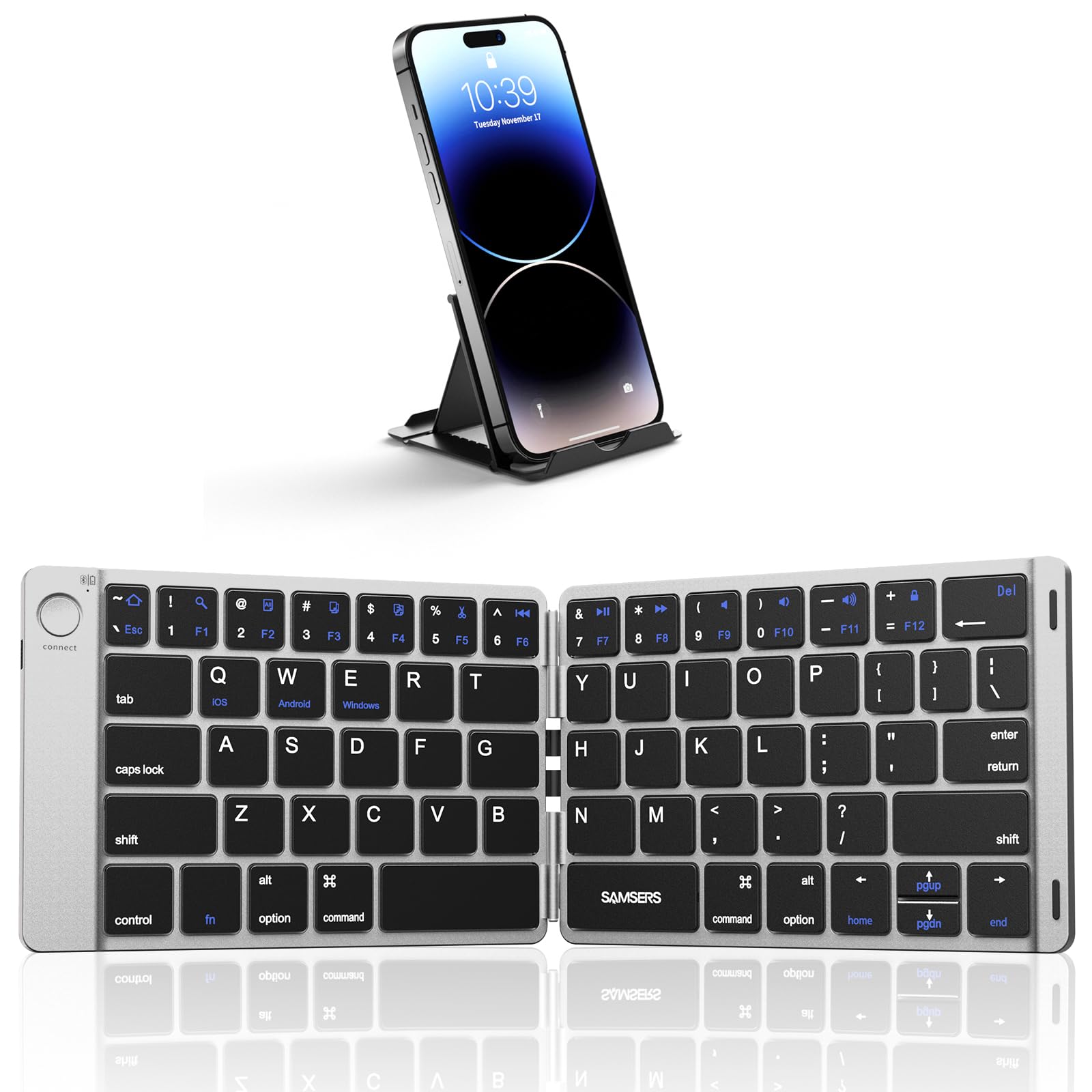 Samsers Foldable Bluetooth Keyboard   Portable Wireless Keyboard With Stand Holder, Rechargeable Full Size Ultra Slim Folding Ke