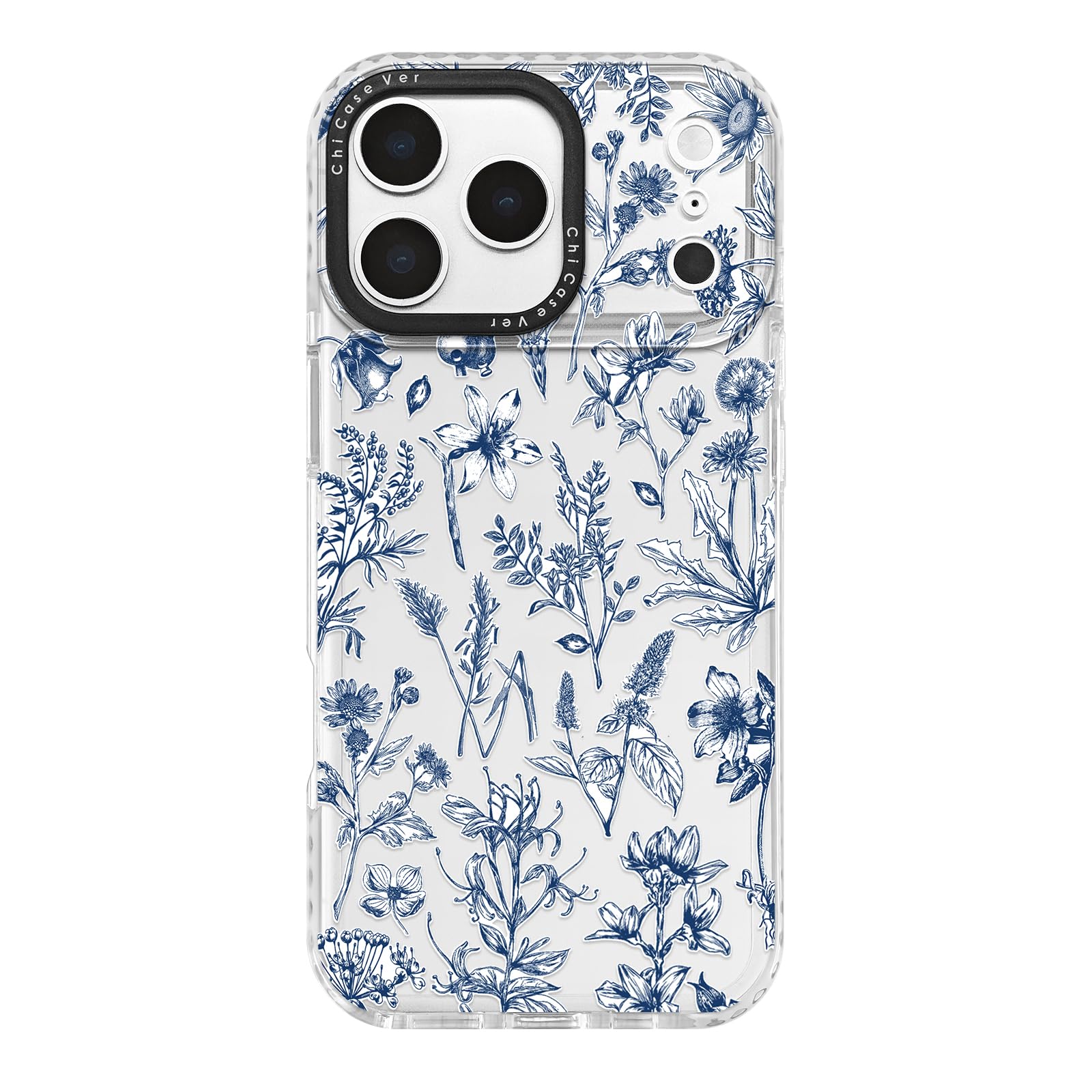 ChiCaseVer for iPhone 17 Pro Case, Blue White Toile Floral Botanical Pattern, Wildflower Soft Slim TPU Compatible with MagSafe &
