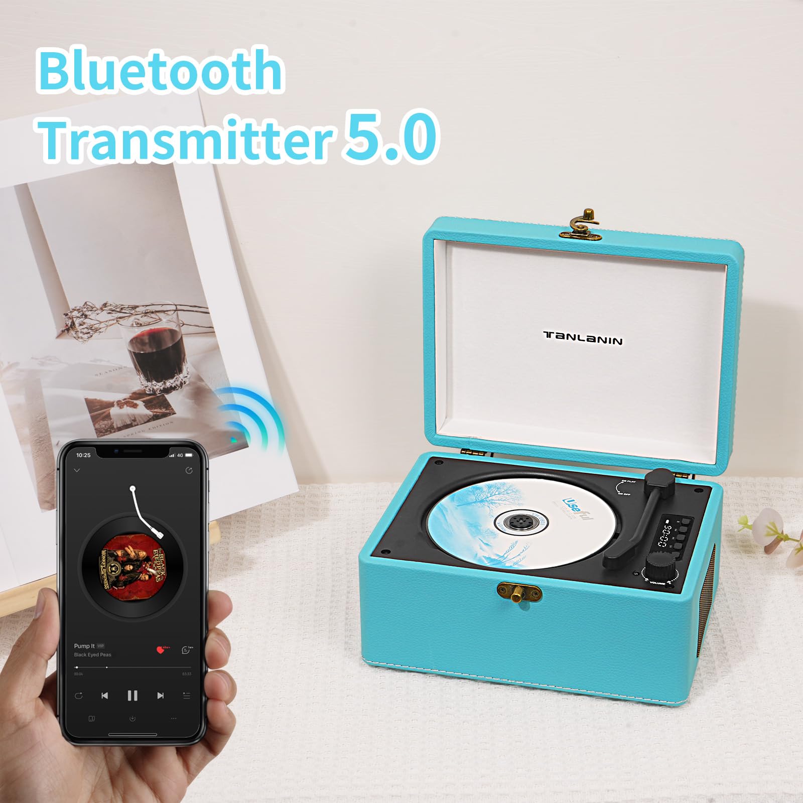 TANLANIN Portable CD Player with Bluetooth, Upgraded Speakers, Rechargeable, LED Screen, USB Type-C, Small, Blue Boombox for Home