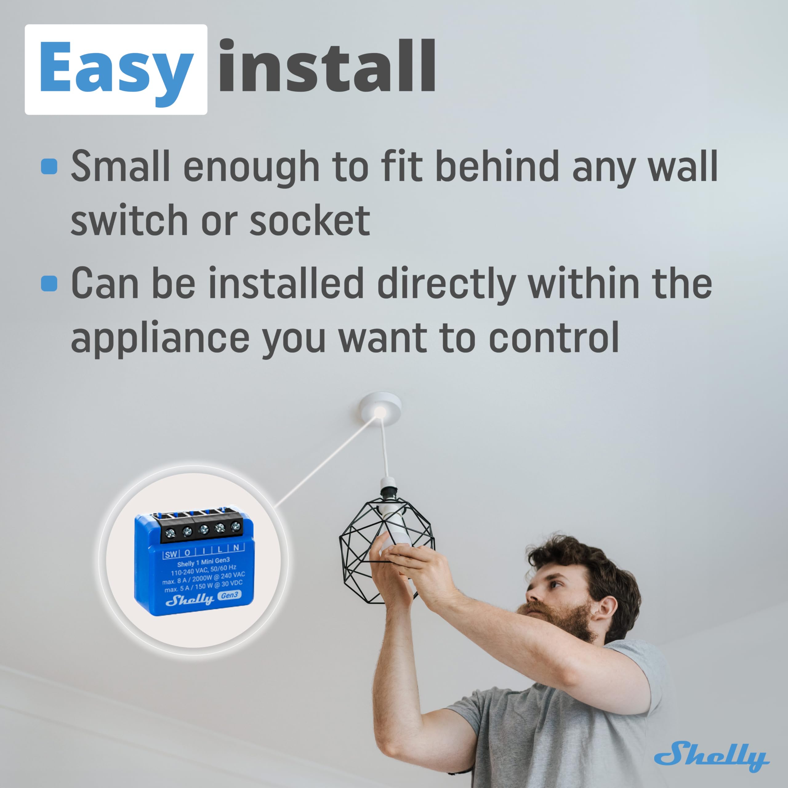 Shelly 1 Mini Gen3 | Wifi Smart Switch Relay 1 Channel 8A | Home Automation | Bluetooth Gateway | Compatible With Alexa & Google