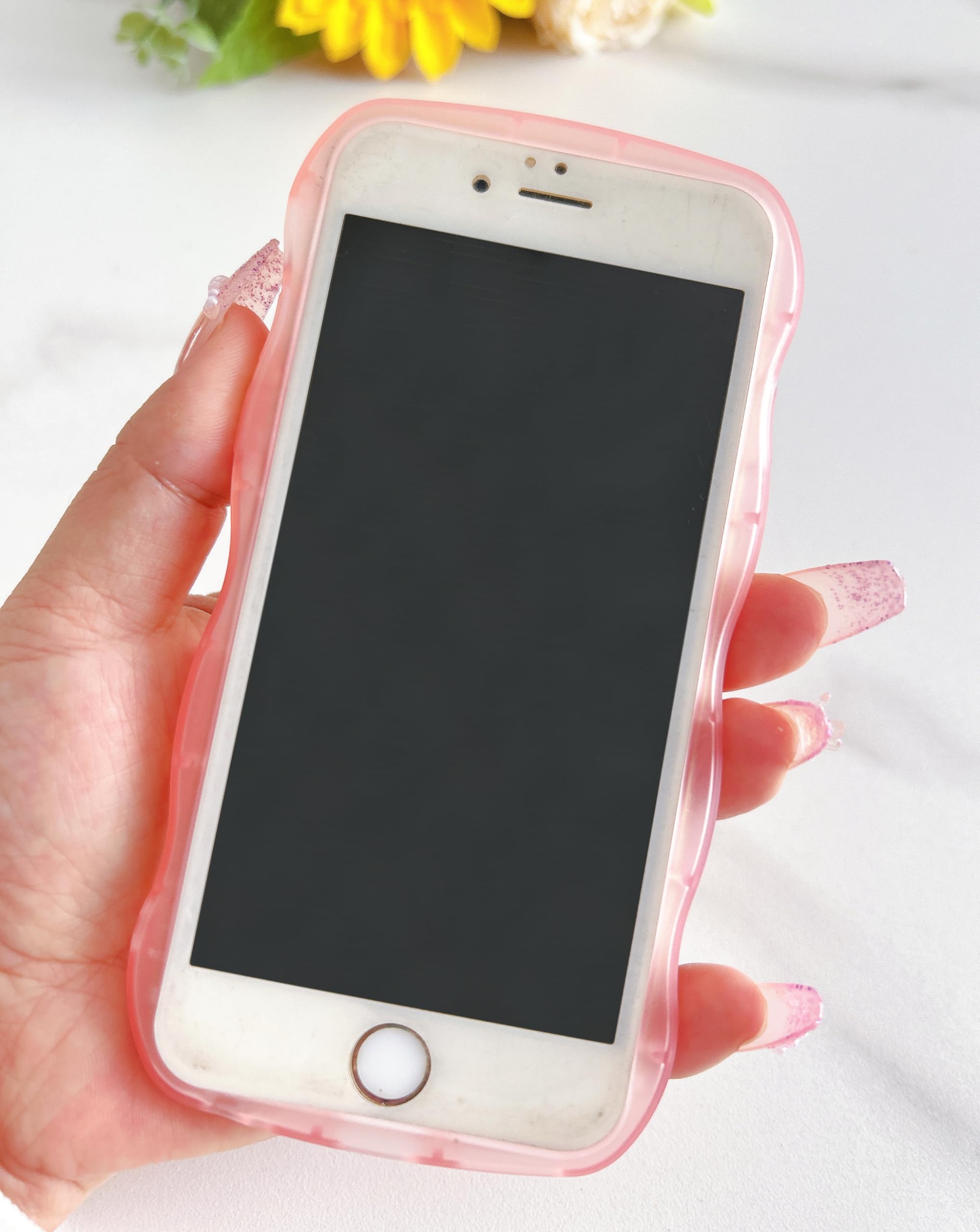 Qokey For Iphone 6S Plus Case,For Iphone 6 Plus Case 5.5'',Curly Wavy Transparent Bling Glitter Star Shiny Case Cute Clear Trans