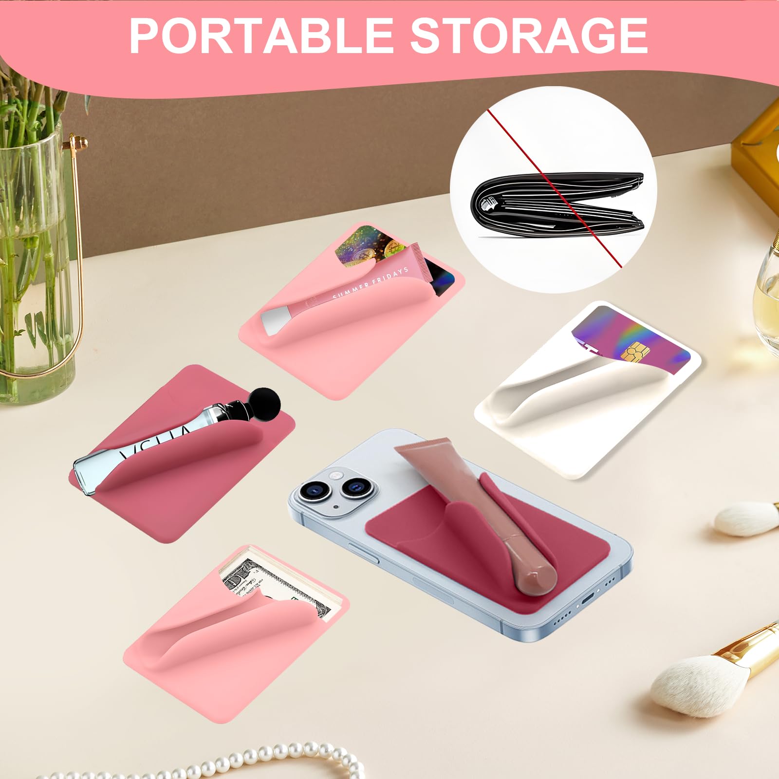 Phone Case Lip Gloss Holder,Silicone Lipgloss Holder With Card Holder,Self-Adhesive Lip Holder Suitable For Iphone And Android(3
