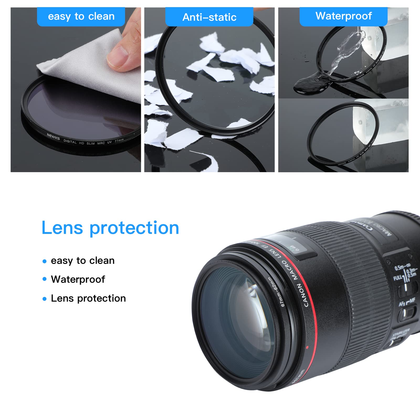 Newks 95Mm Mrc Uv Protection Filter Kit,Clear Uv Filters Slim Protector,16 Multi Layer Nano Coated/Ultra Thin/High Definition/Qu