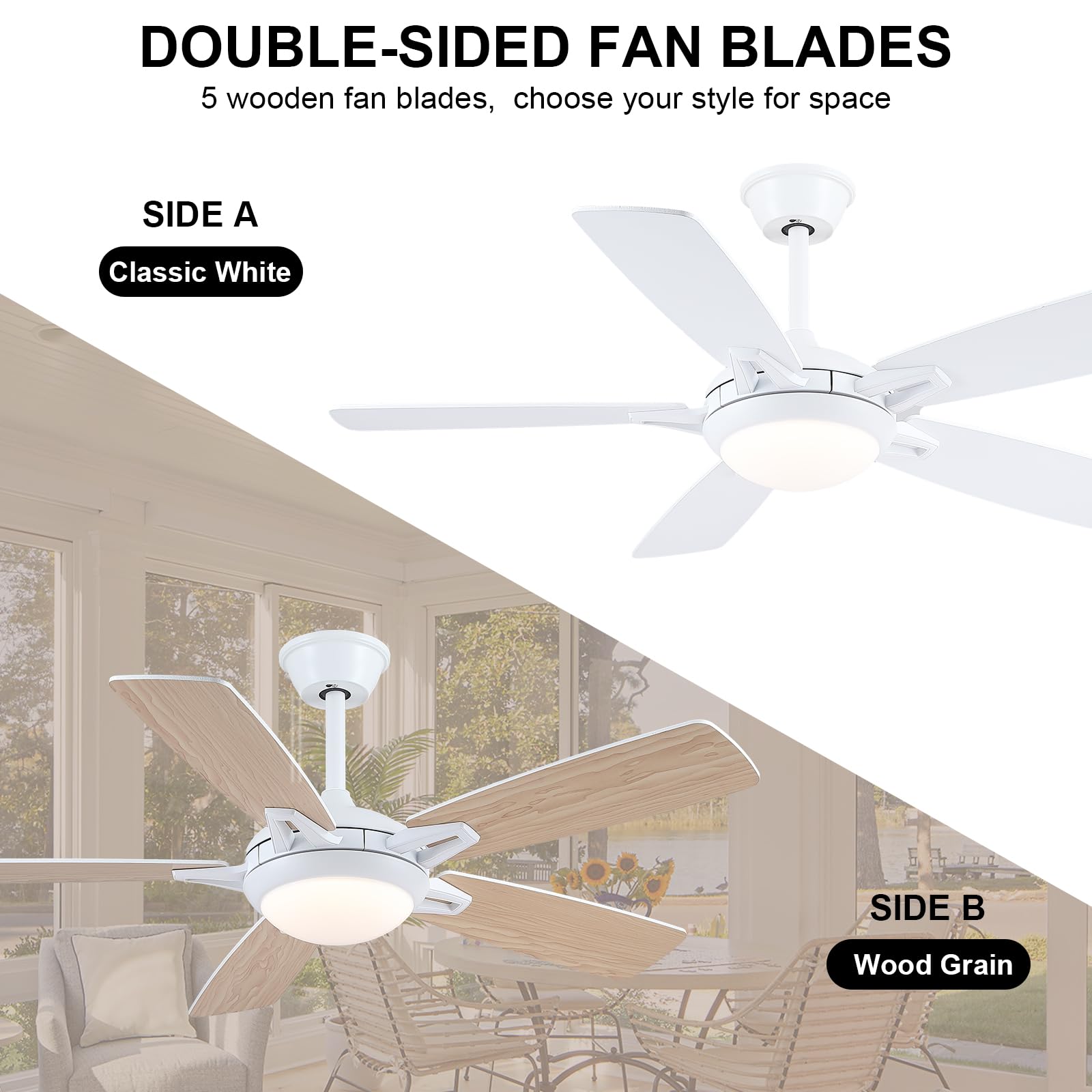Kviflon Ceiling Fans With Lights And Remote, 46 Inch Modern Ceiling Fan With Light, White Ceiling Fans For Bedroom Living Room I