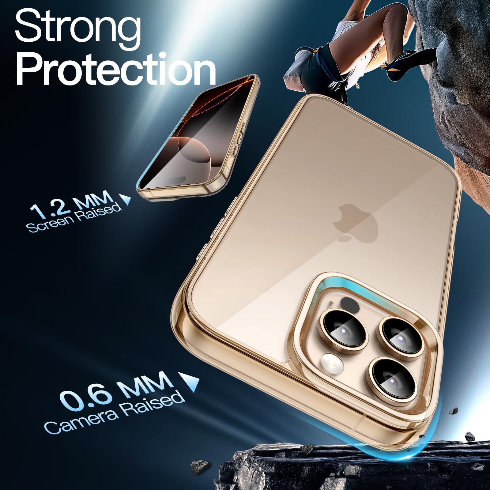 Jetech Case For Iphone 16 Pro 6.3 Inch, Non Yellowing Shockproof Phone Bumper Cover, Anti Scratch Clear Back (Desert Titanium)