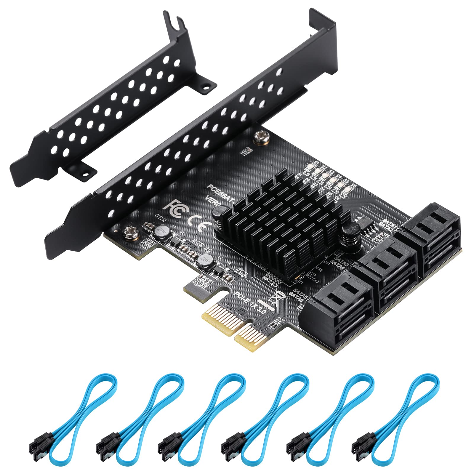 Beyimei Pcie Sata Card 6 Ports, 6 Gbps Sata 3.0 Pcie Card,Pcie To Sata Controller Expansion Card, Sata 3.0 Non Raid,With 6 Sata