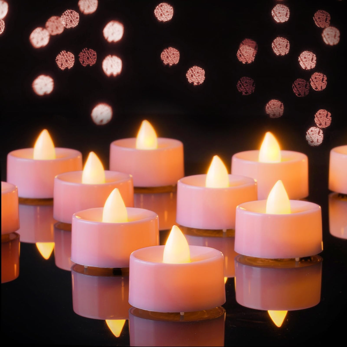 Amagic Pink Led Tea Lights Candles, 24 Pack Battery Operated Flameless Tea Lights, Long Lasting Colored Tealights Candles For Th